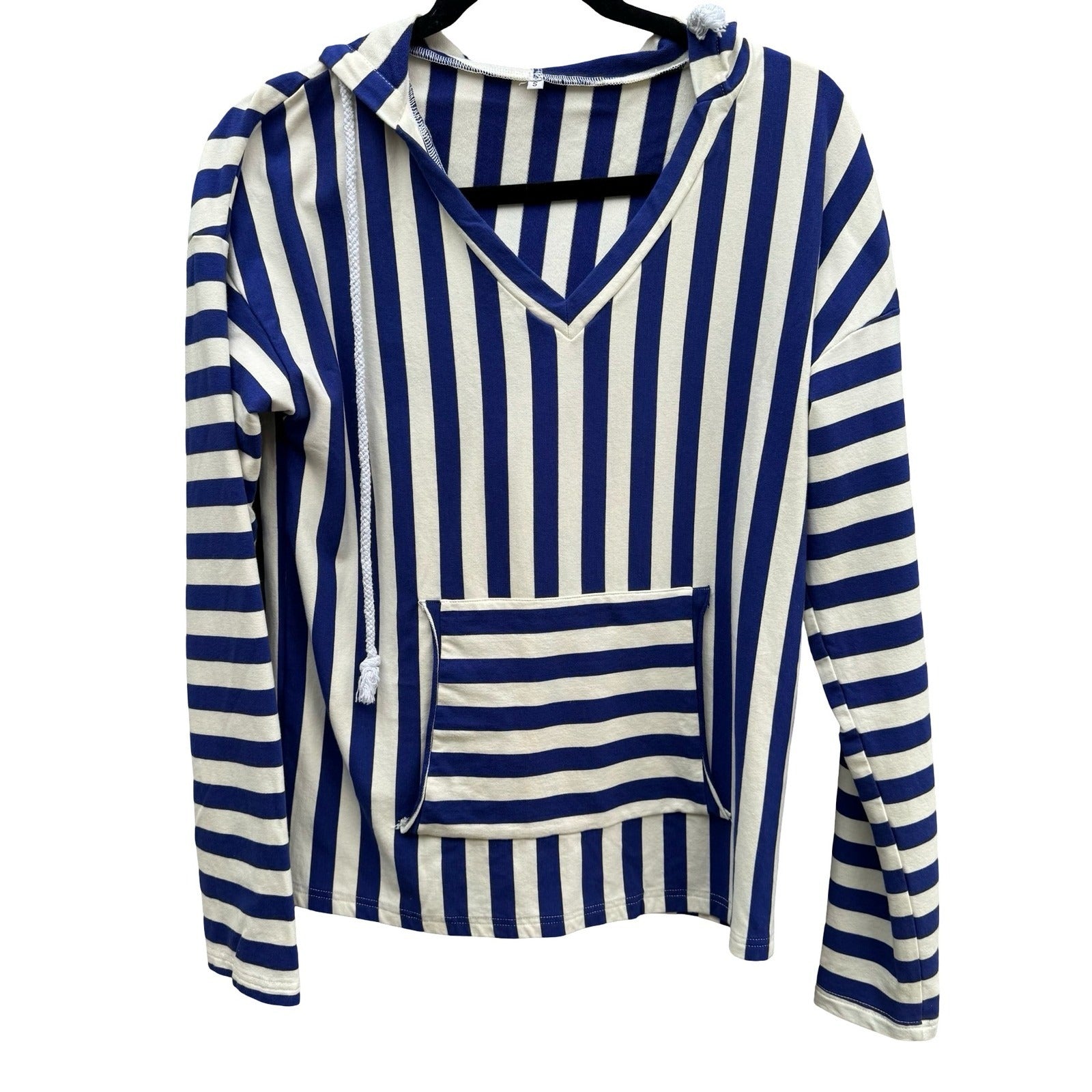 Nautical Sailor Blue White Striped Beachy French Girl Preppy Seaside Hoodie S