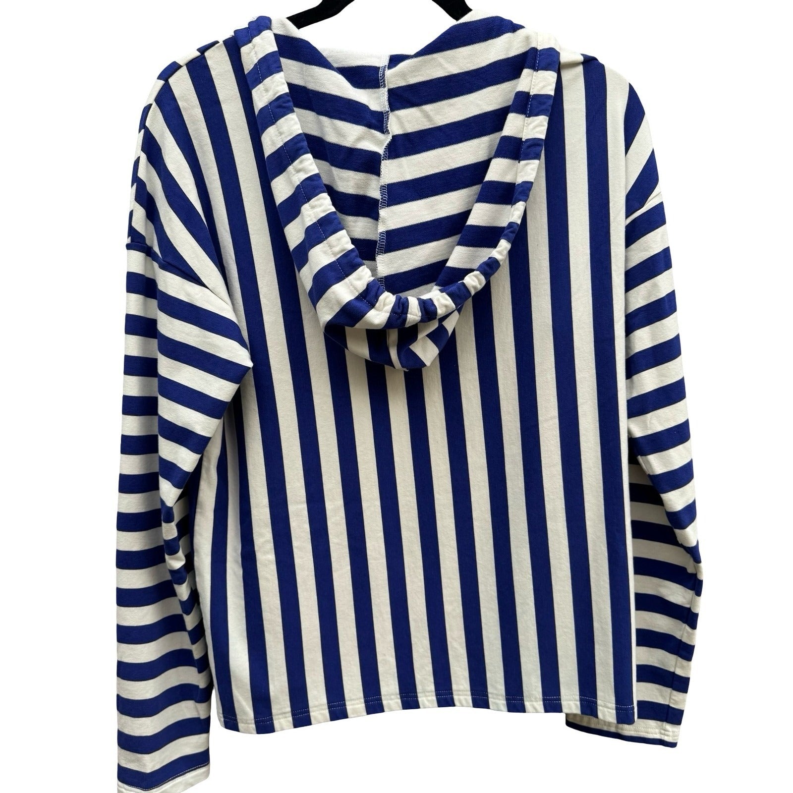Nautical Sailor Blue White Striped Beachy French Girl Preppy Seaside Hoodie S