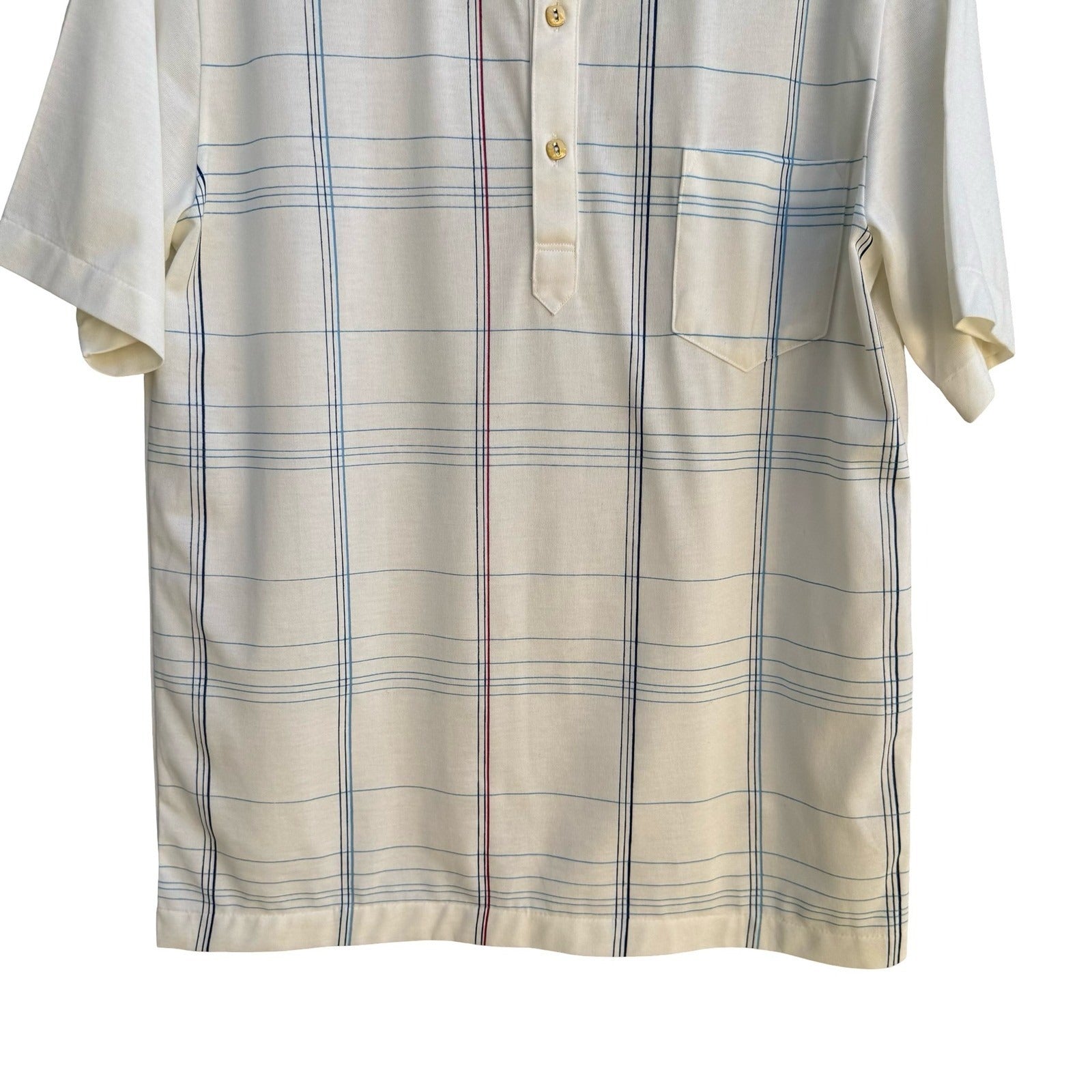 Midopa Korean Vintage 70s 80s Preppy Windowpane Plaid Knit Polo Shirt Mens M