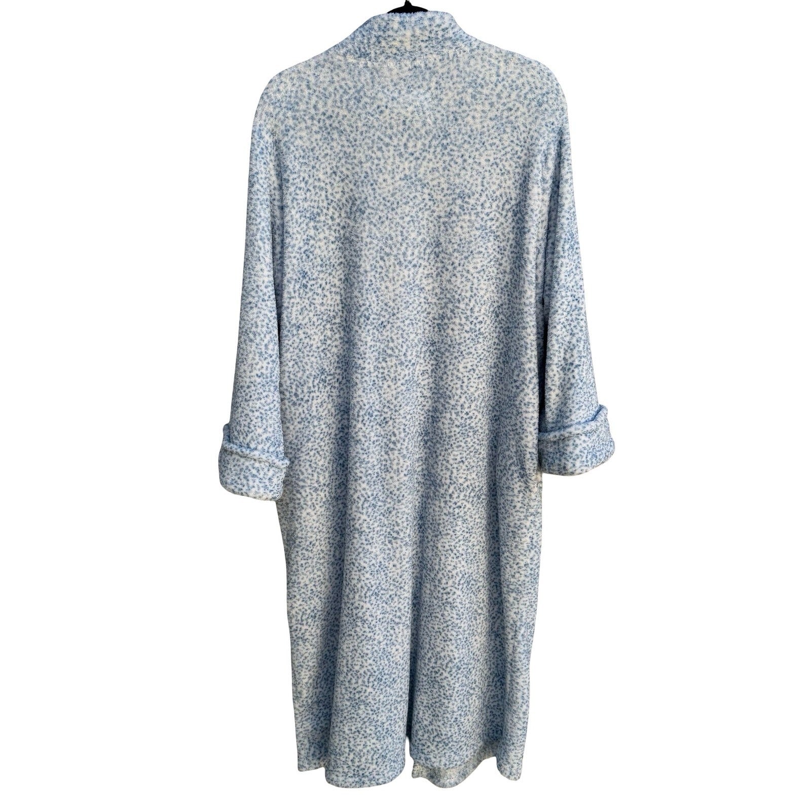 Oscar de la Renta Blue White Fleece Full Zip Robe Pockets L/XL Luxury Loungewear