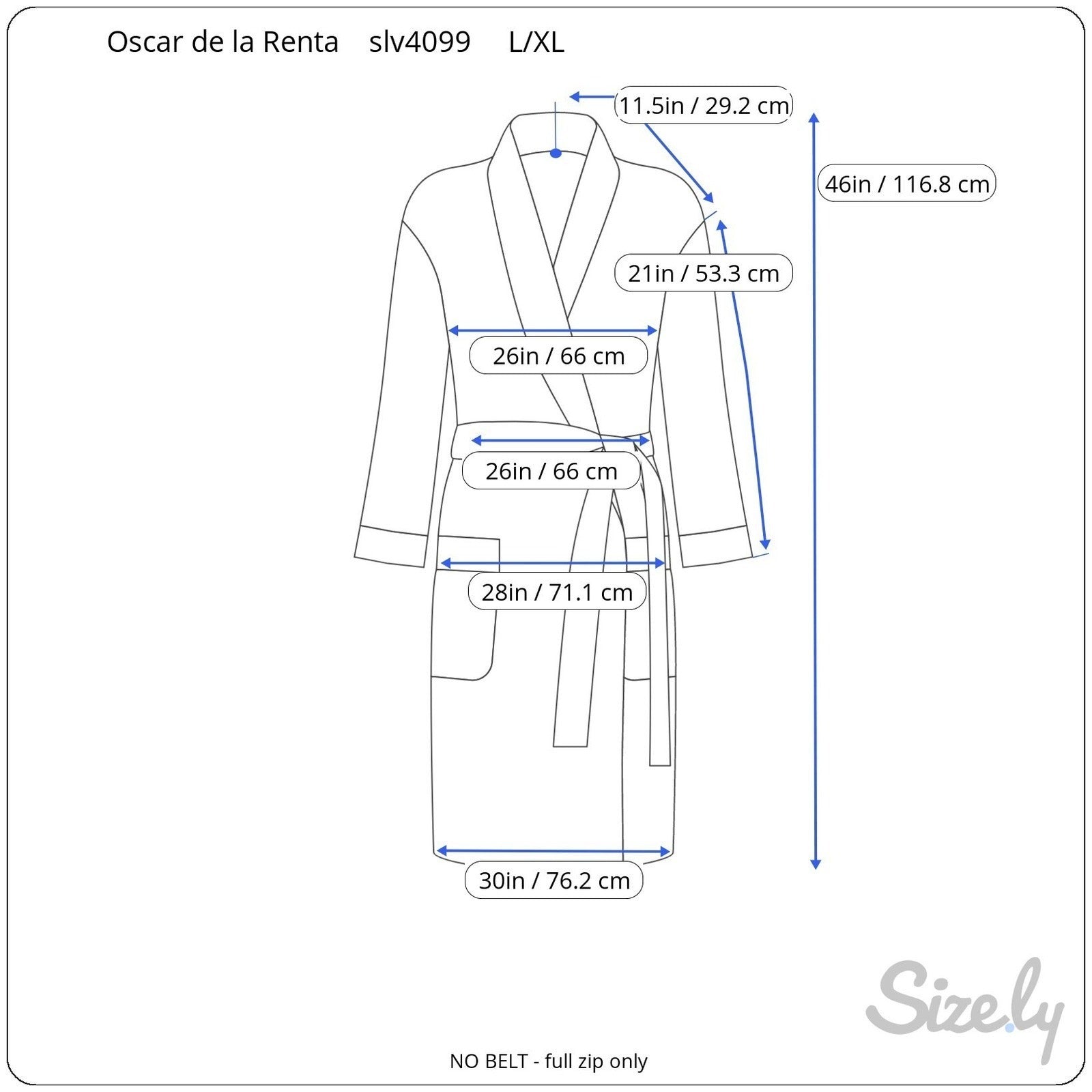 Oscar de la Renta Blue White Fleece Full Zip Robe Pockets L/XL Luxury Loungewear