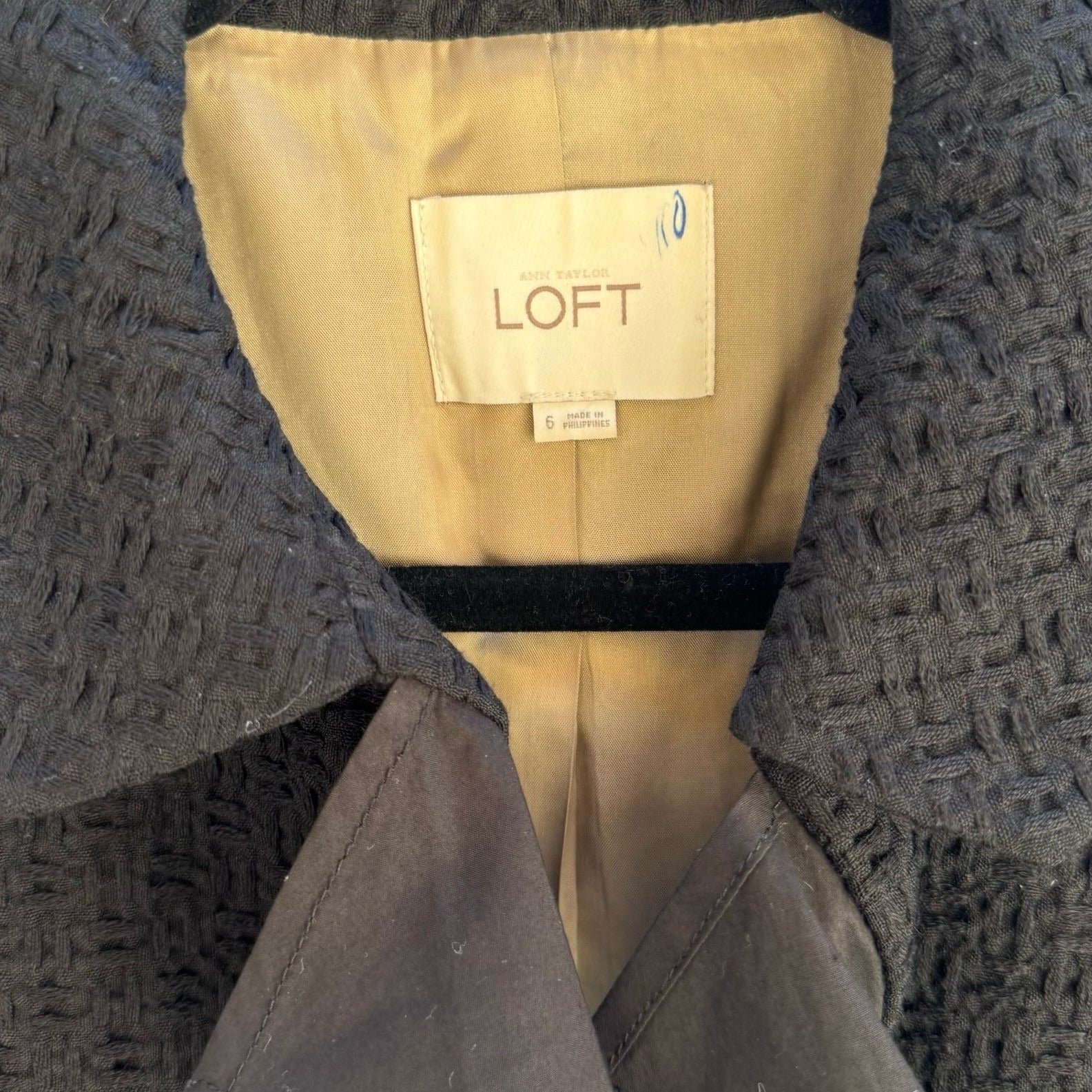 Ann Taylor LOFT Tailored Wool Blend Ruffle Front Peplum Blazer Jacket Black 6