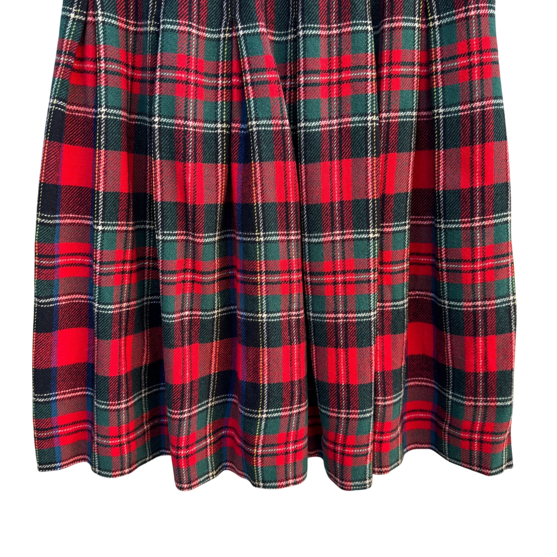 Tami Vintage 70s Womens S Red Green Tartan Plaid Pleated Wool Skirt Academia