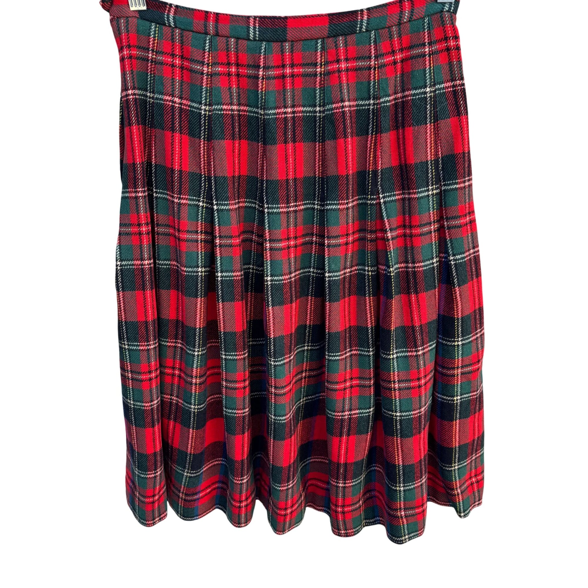 Tami Vintage 70s Womens S Red Green Tartan Plaid Pleated Wool Skirt Academia