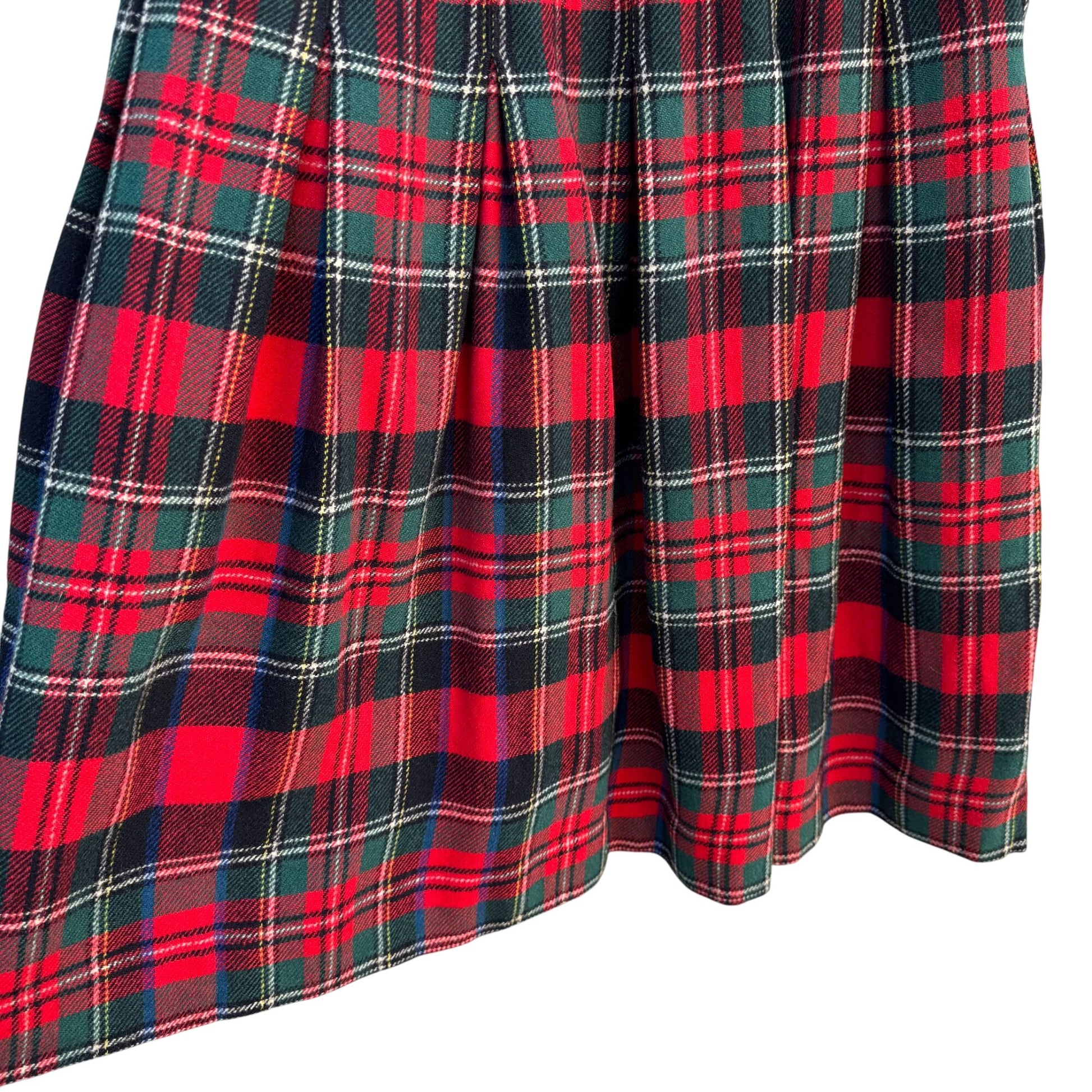 Tami Vintage 70s Womens S Red Green Tartan Plaid Pleated Wool Skirt Academia