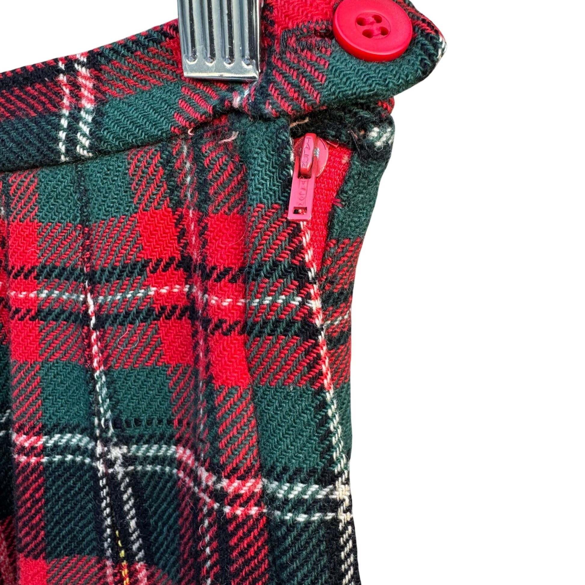 Tami Vintage 70s Womens S Red Green Tartan Plaid Pleated Wool Skirt Academia