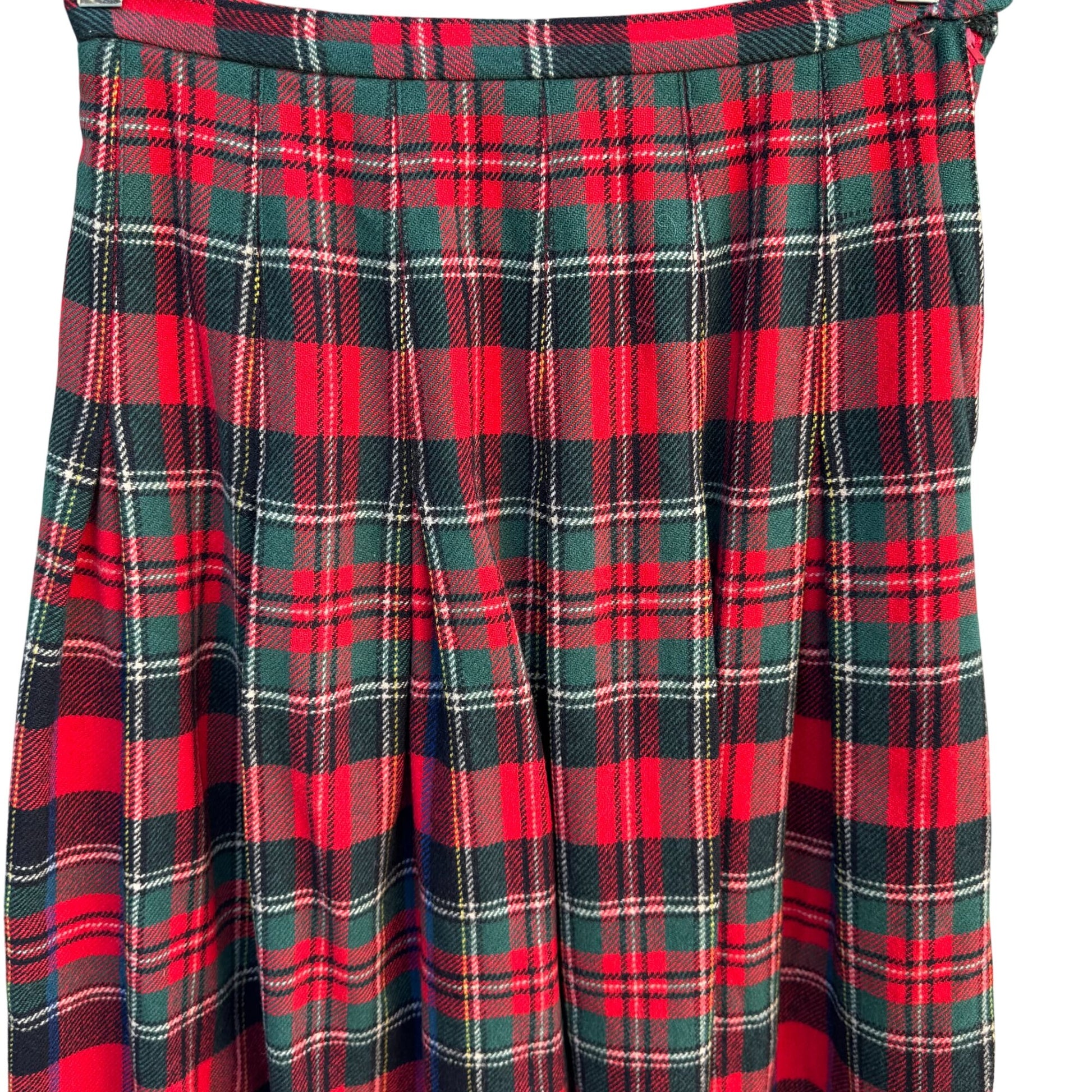 Tami Vintage 70s Womens S Red Green Tartan Plaid Pleated Wool Skirt Academia