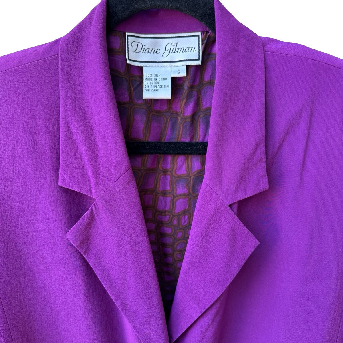 Diane Gilman Vintage 90s Luxury 100% Silk Longline Blazer Jacket Royal Purple S