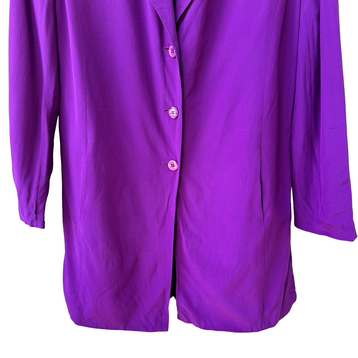 Diane Gilman Vintage 90s Luxury 100% Silk Longline Blazer Jacket Royal Purple S