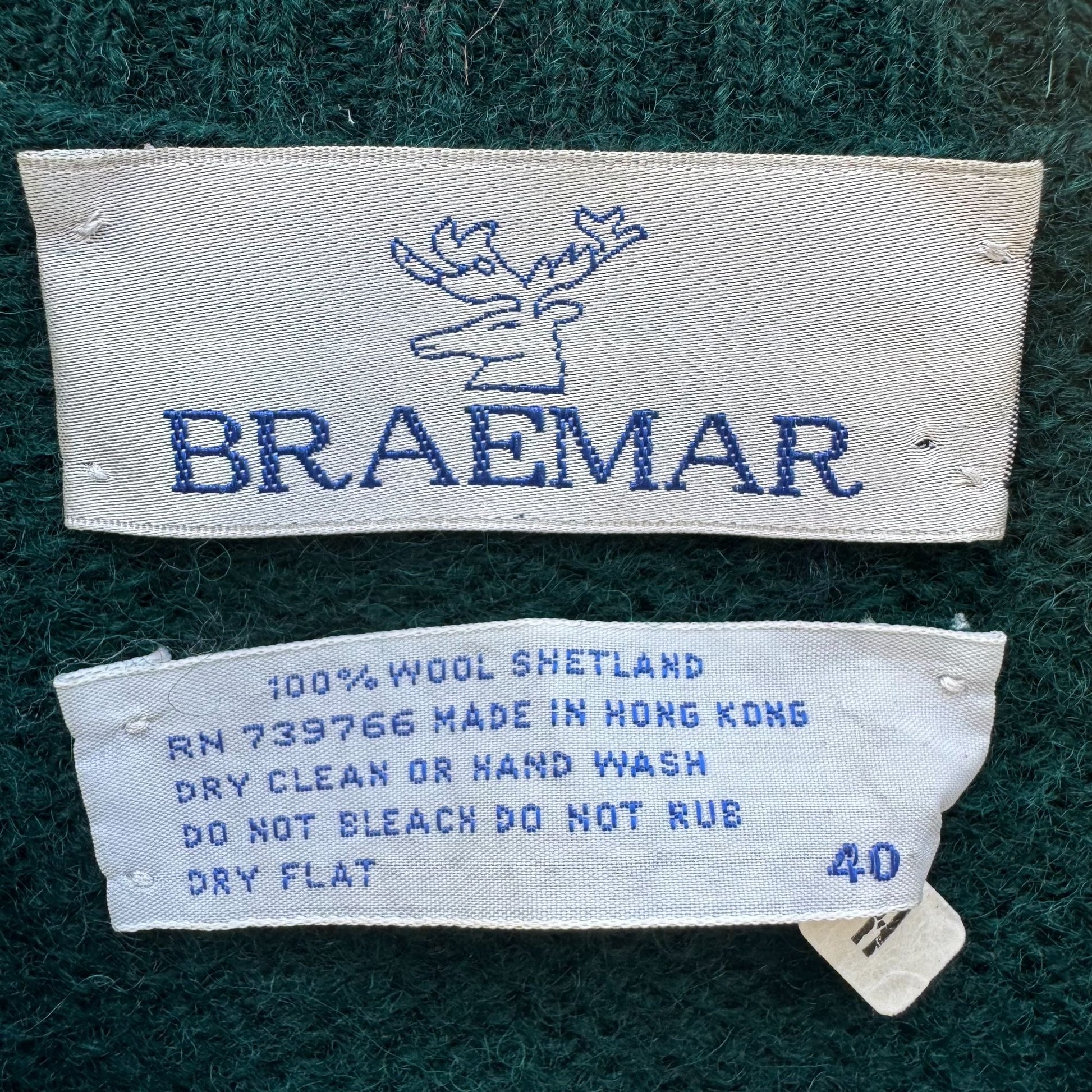 Braemar Vintage Womens Green Wool Knit Shetland Cardigan Sweater Button Defects