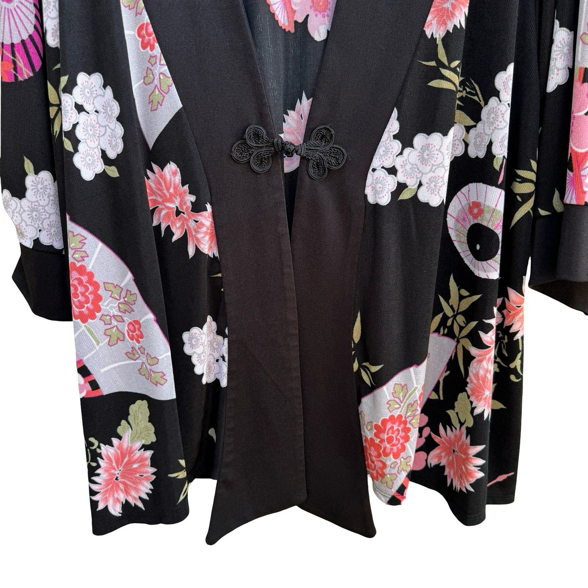 Carolyn Strauss Y2K Art Deco Whimsigoth Floral Frog Closure Kimono Cardigan L