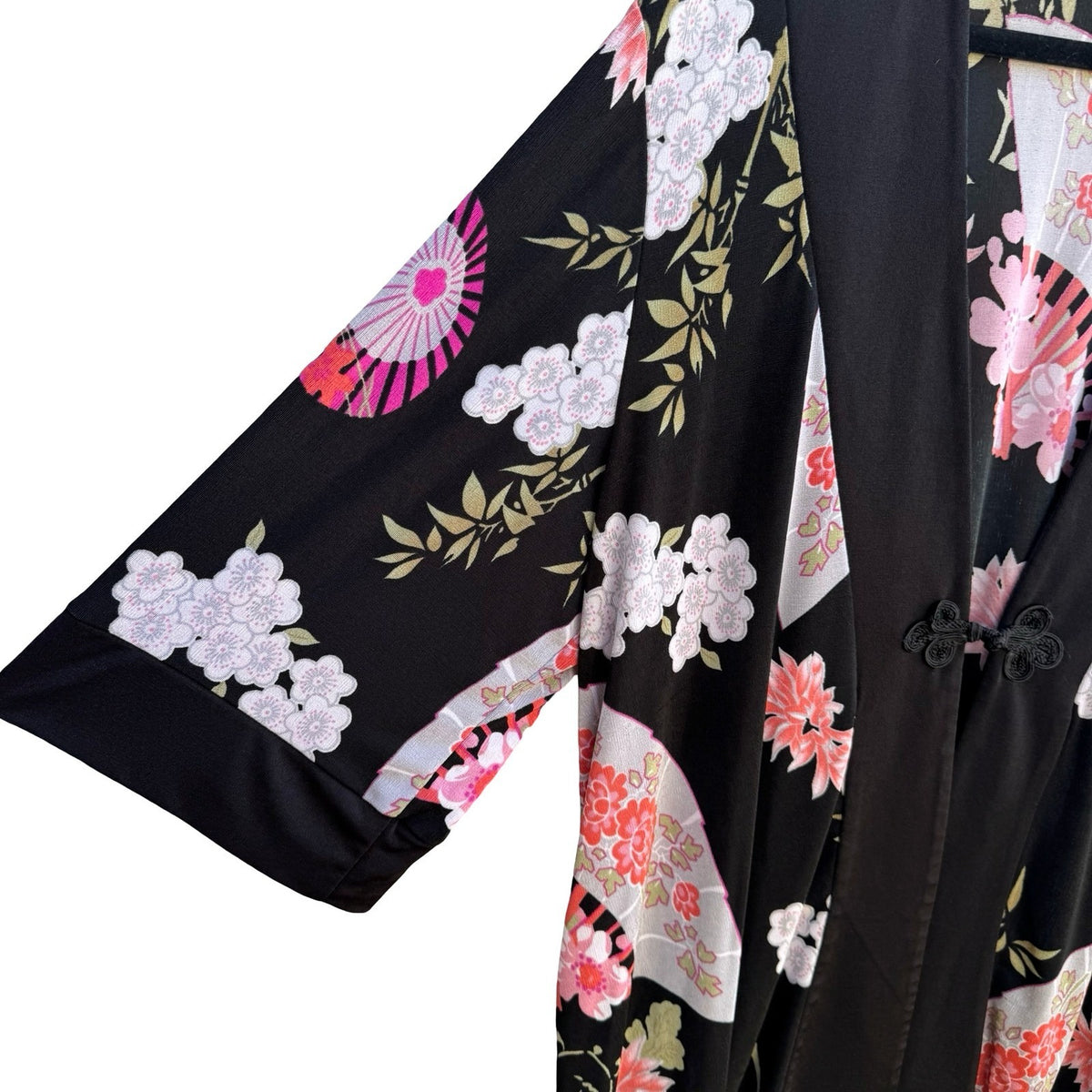 Carolyn Strauss Y2K Art Deco Whimsigoth Floral Frog Closure Kimono Cardigan L