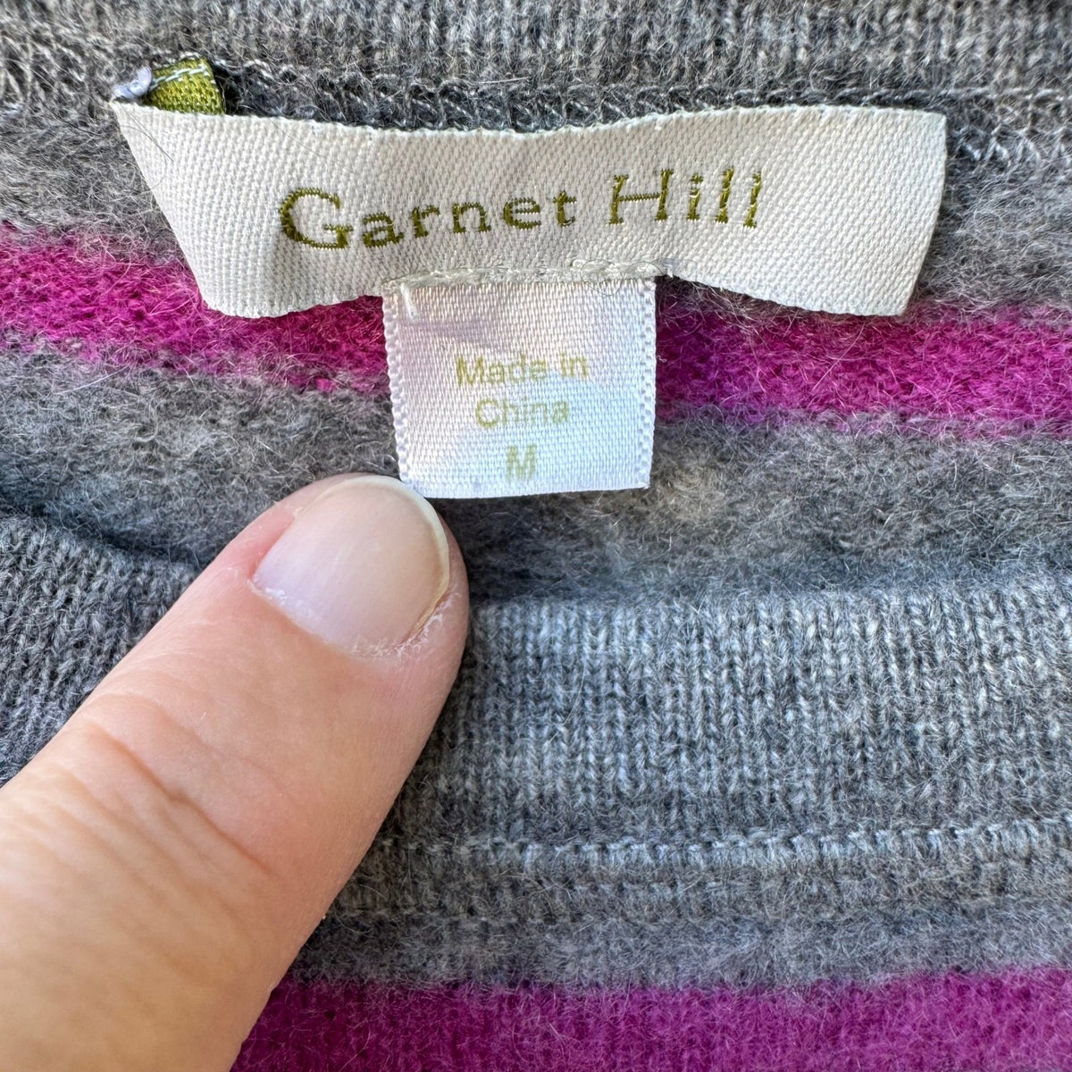 Garnet Hill Striped Cashmere Preppy Quiet Luxury Layering Pullover Sweater M
