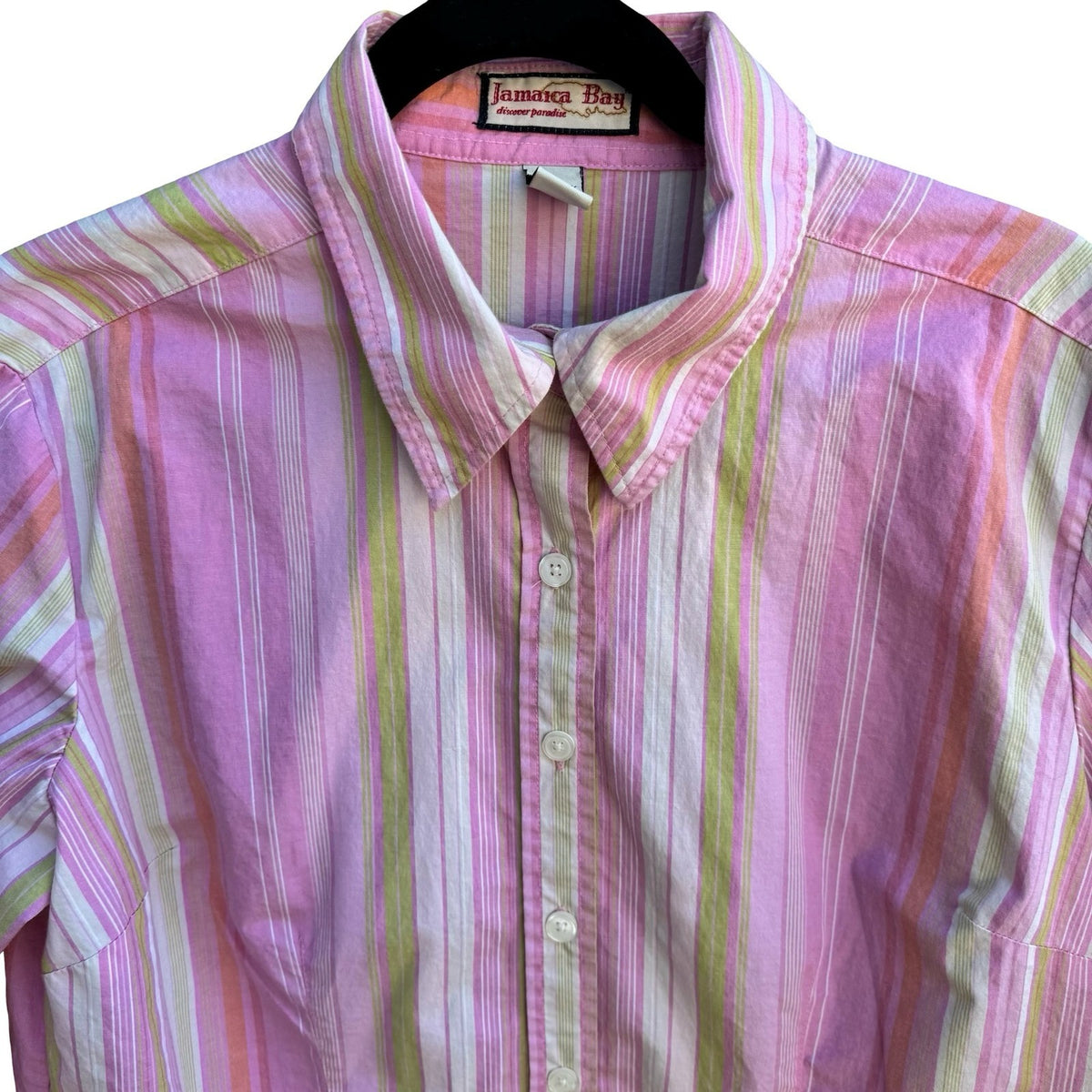 Jamaica Bay Coastal Preppy Beachy Striped 3/4 Sleeve Pineapple Logo Shirt Pink L