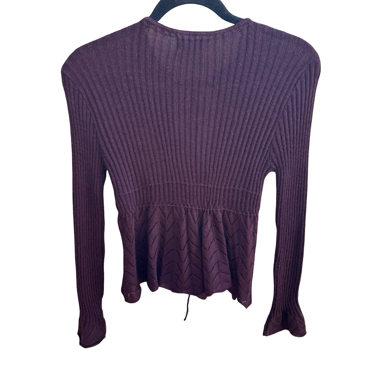 Poleci Y2K Coquette Balletcore Fairy Ribbed Pointelle Peplum Cardigan Burgundy XS