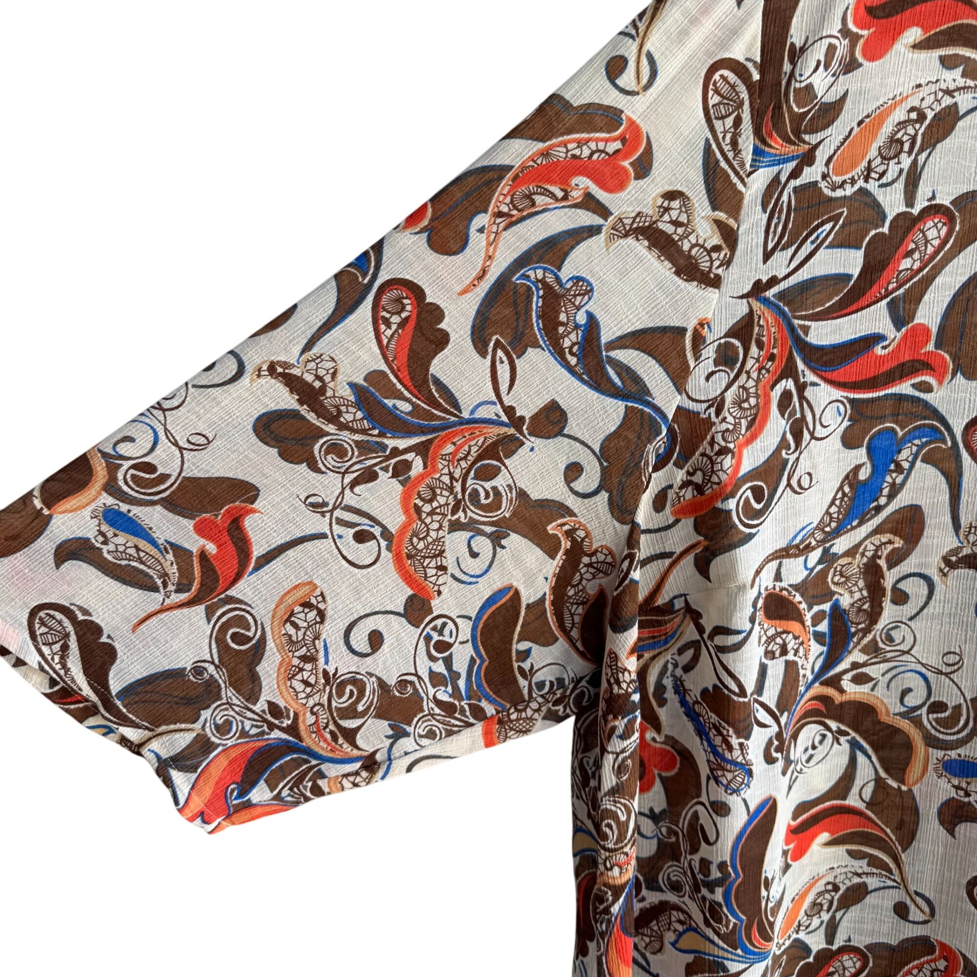 Maggie Barnes Womens Beaded Paisley Boho Flowy Brown Semi Sheer Tunic Blouse 3X