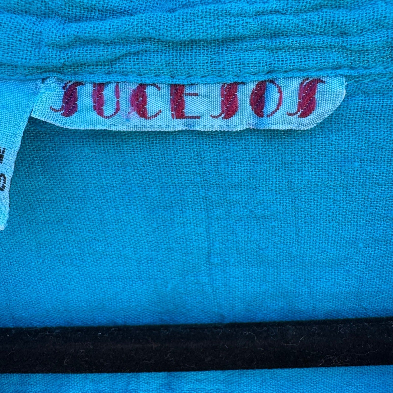 Jucesos Turquoise Blue Cotton Gauze Kaftan Dress Long Sleeve One Size Resortwear