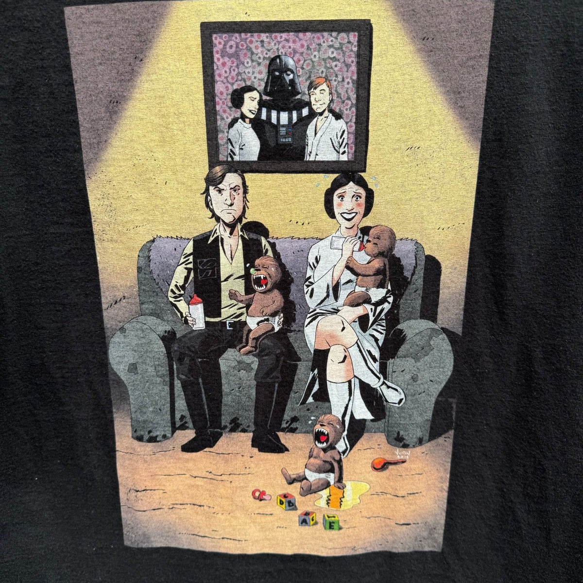 Hanes Star Wars Parody Han Solo Princess Leia Baby Wookiee Graphic Tee Mens L