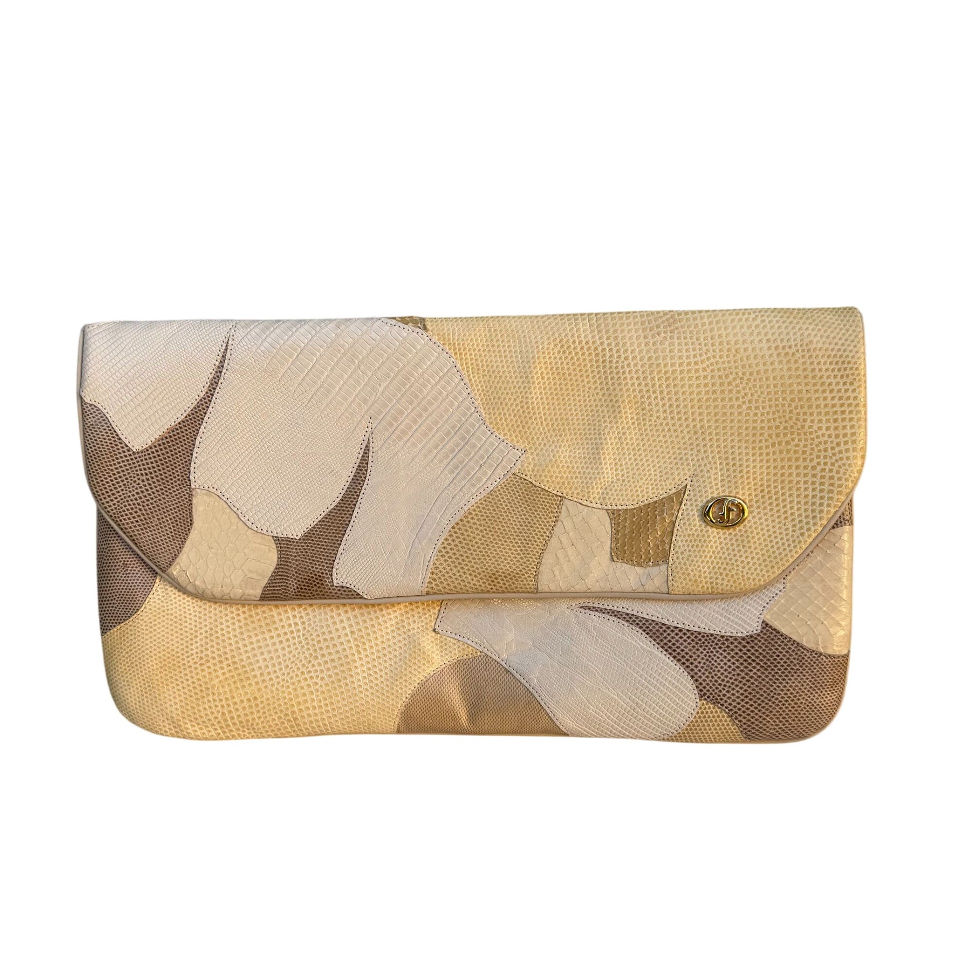 Carlo Fiori Lizard Python Italian Leather Patchwork Clutch Purse Snap Closure