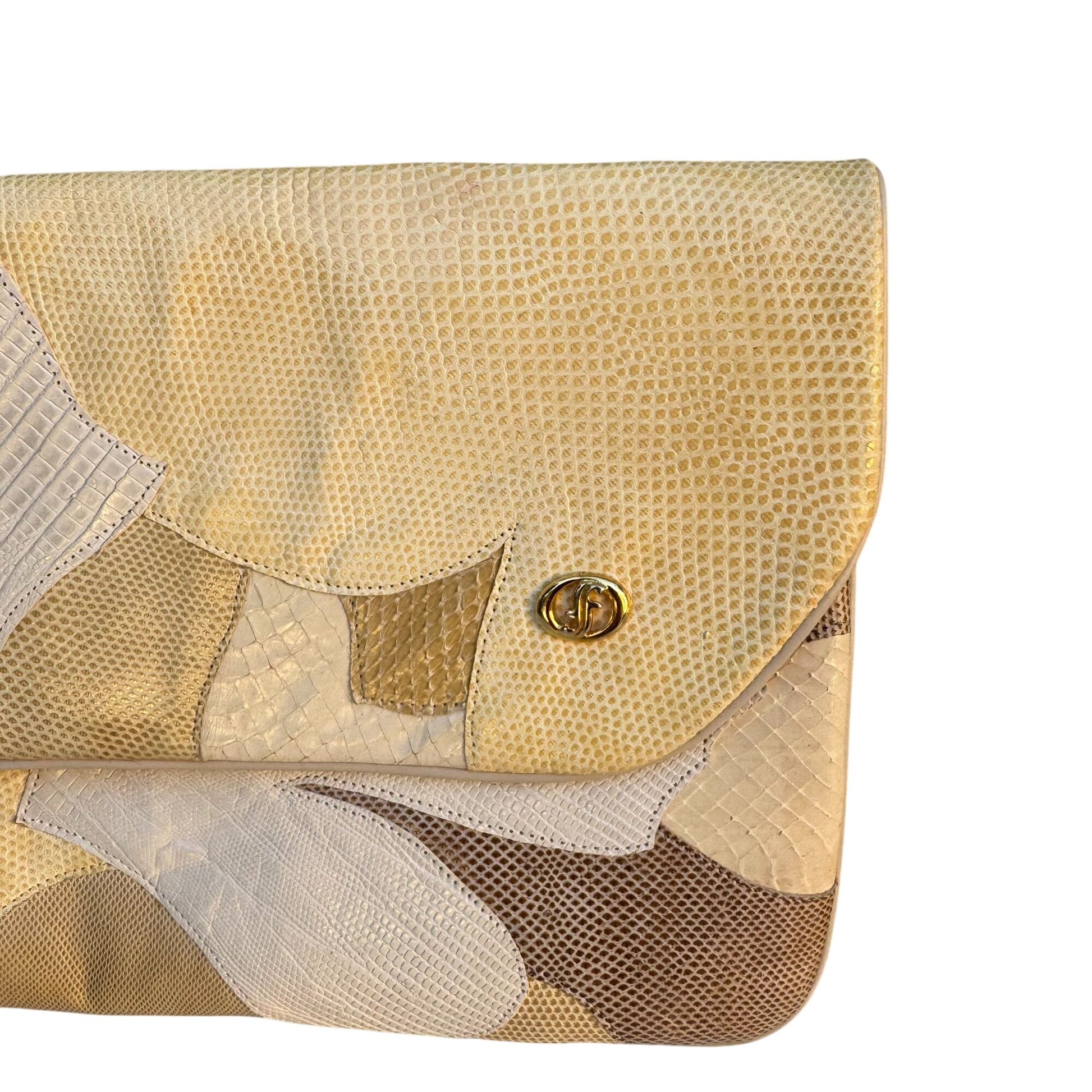 Carlo Fiori Lizard Python Italian Leather Patchwork Clutch Purse Snap Closure