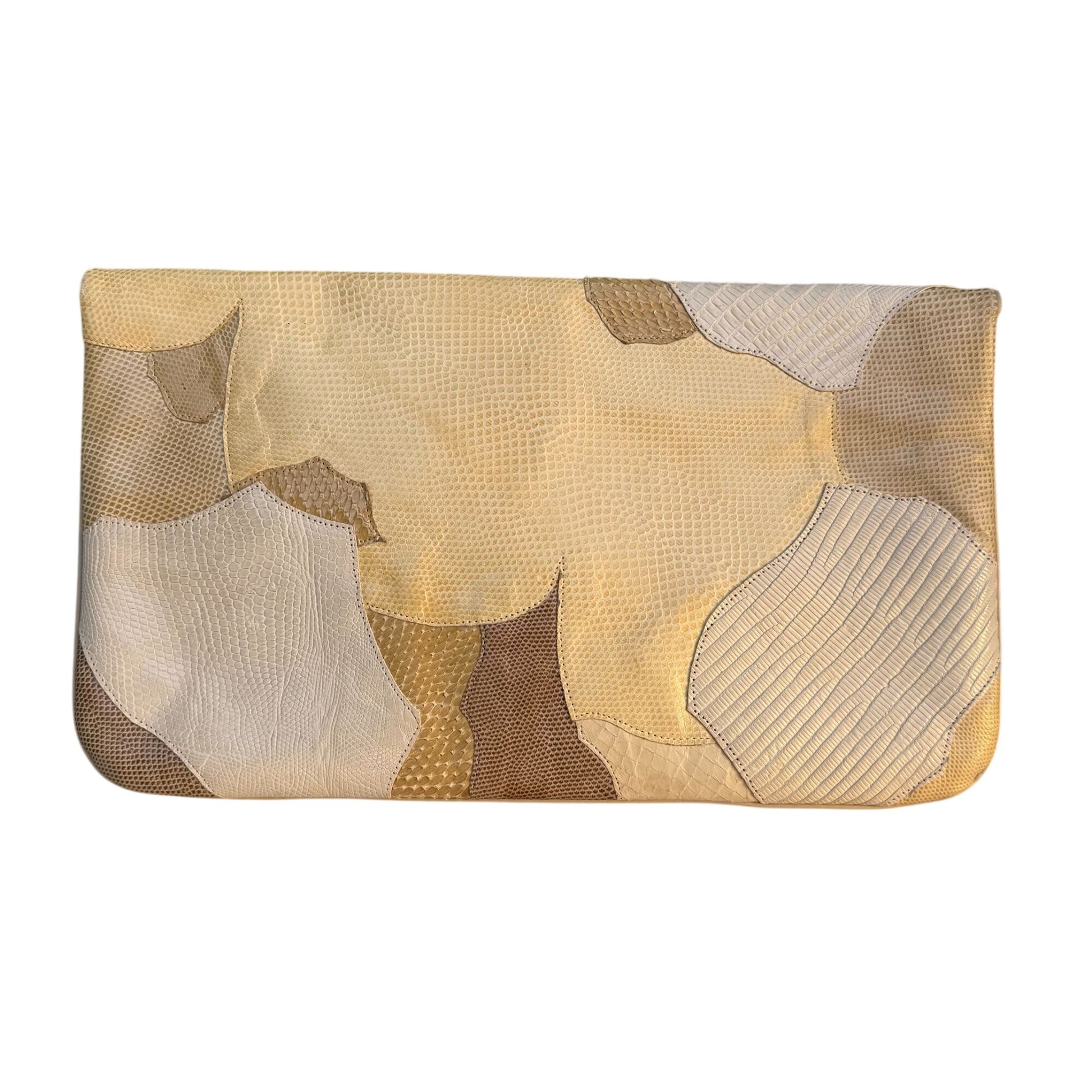 Carlo Fiori Lizard Python Italian Leather Patchwork Clutch Purse Snap Closure