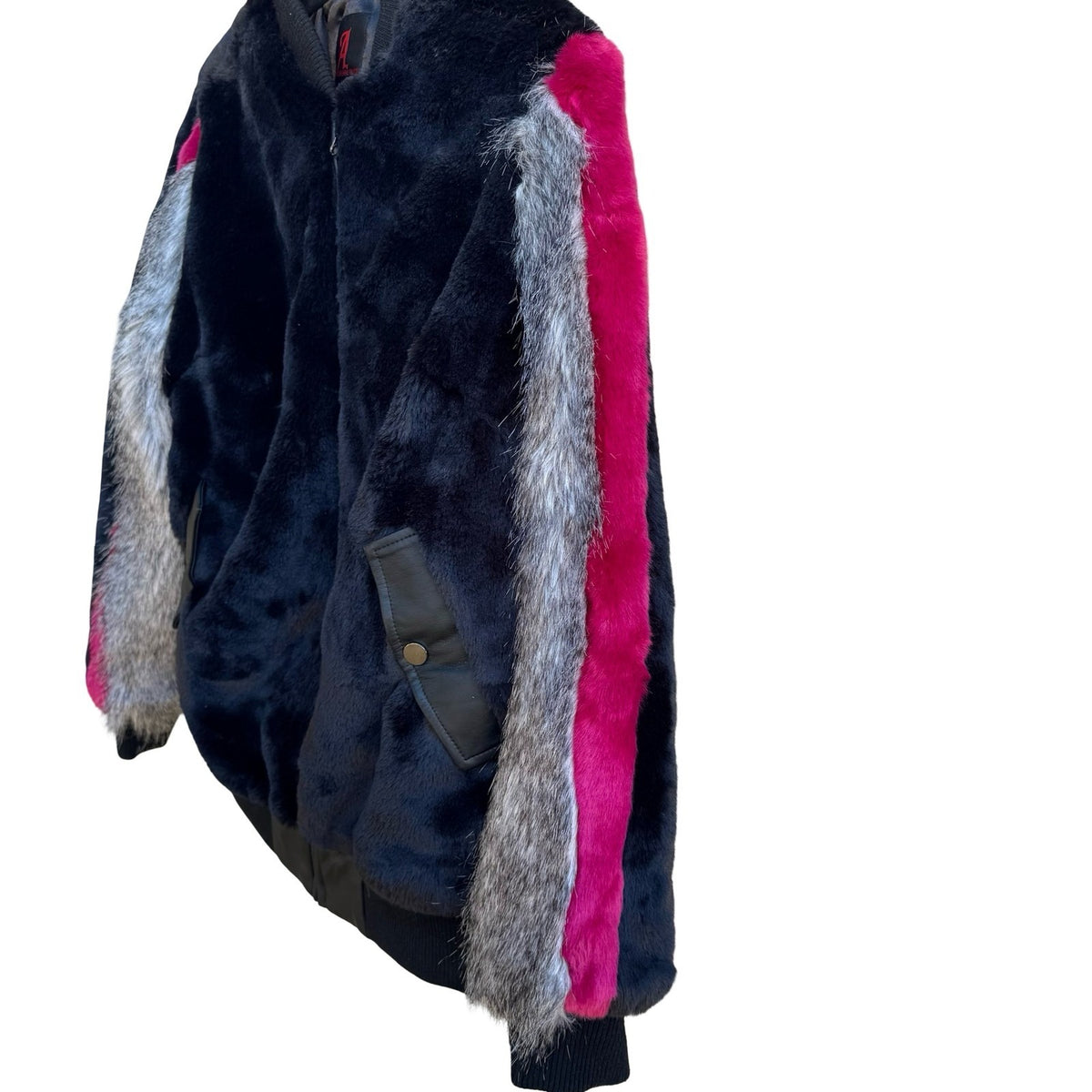 Adrienne Landau Vintage 90s Y2K Streetwear Glam Edgy Faux Fur Bomber Jacket S