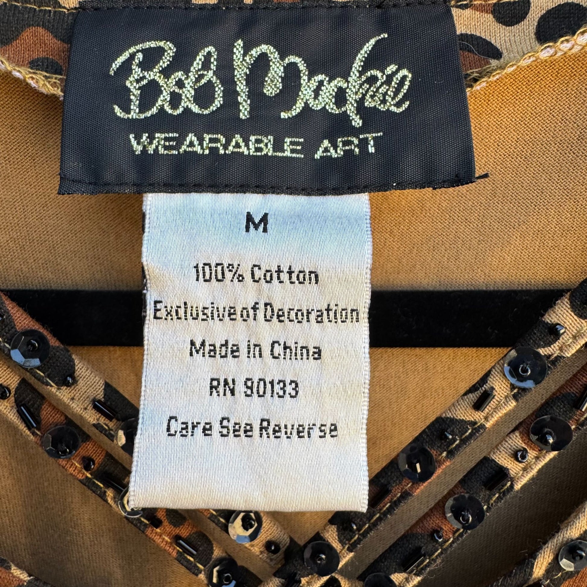 Bob Mackie Wearable Art Vintage Womens Leopard Print Sequin V Neck Knit Blouse M