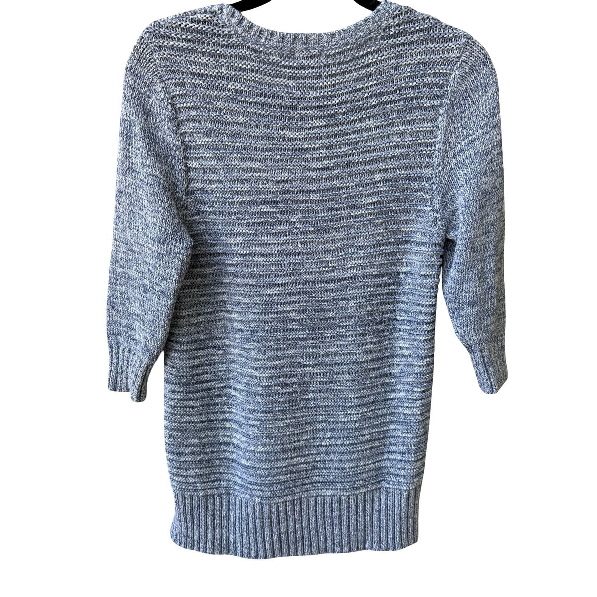 LL Bean Coastal Nautical Preppy Marled Knit 3/4 Sleeve Pullover Sweater Blue M