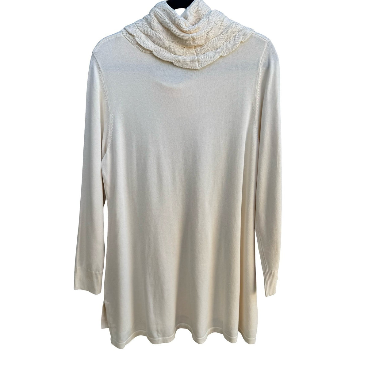 Isaac Mizrahi Minimalist Coastal Cable Knit Cowl Neck Tunic Sweater Cream L NEW