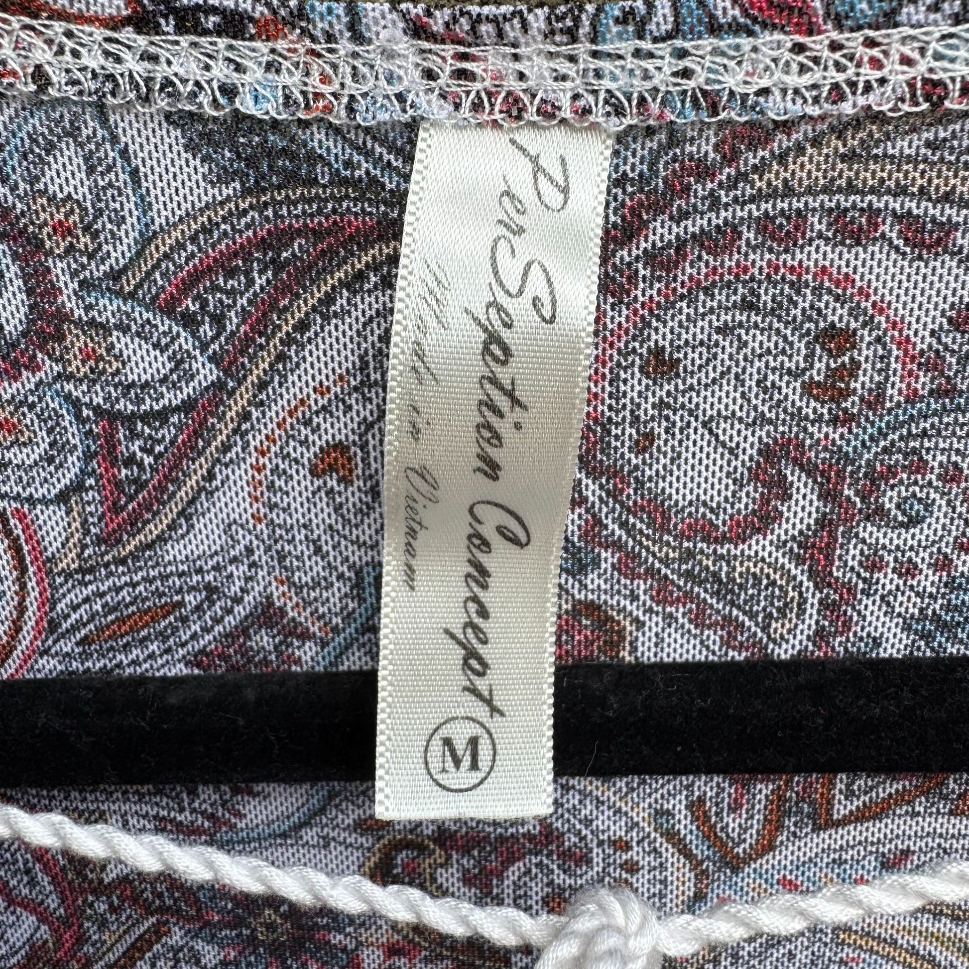 PerSeption Concept V Neck Paisley Tassel Boho Short Flutter Sleeve Flowy Blouse