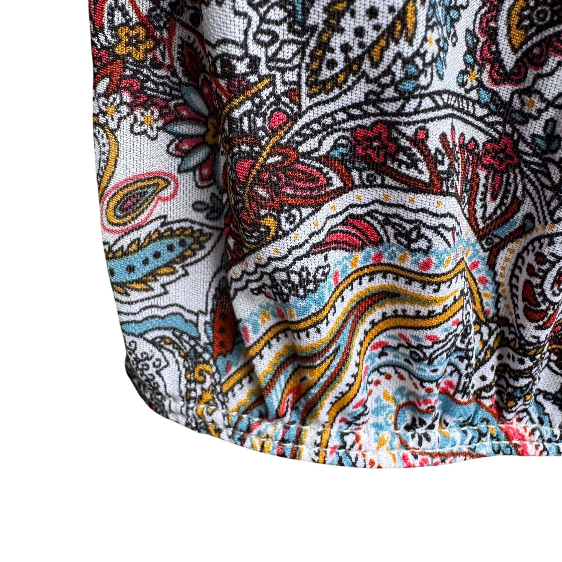 PerSeption Concept V Neck Paisley Tassel Boho Short Flutter Sleeve Flowy Blouse