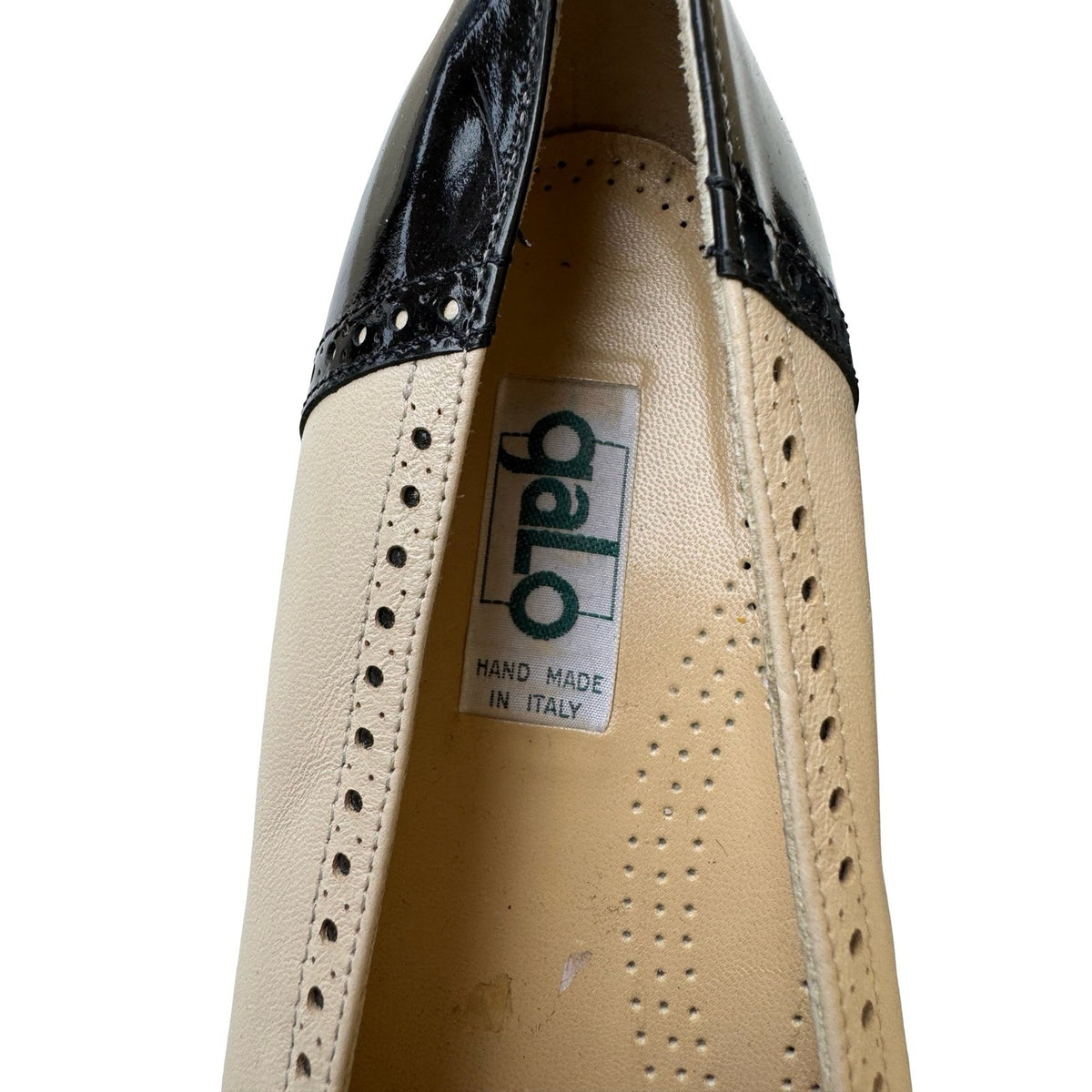 Galo Italian Leather Brogue Spectator Retro Wingtip Flats Cream Black Women 41.5