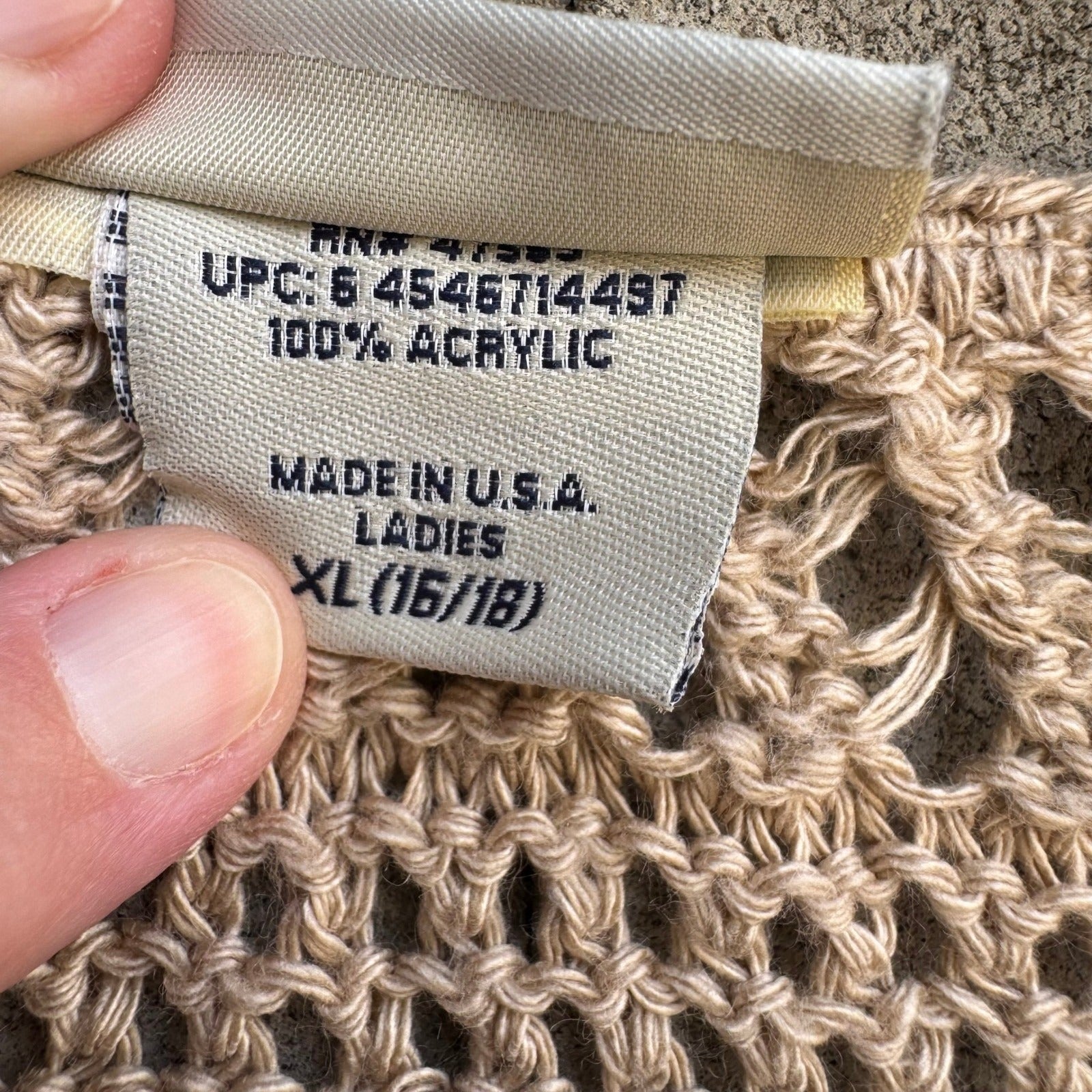 Faded Glory Vintage Y2K Boho Crochet Pointelle Open Knit Tie Cardigan Sweater XL