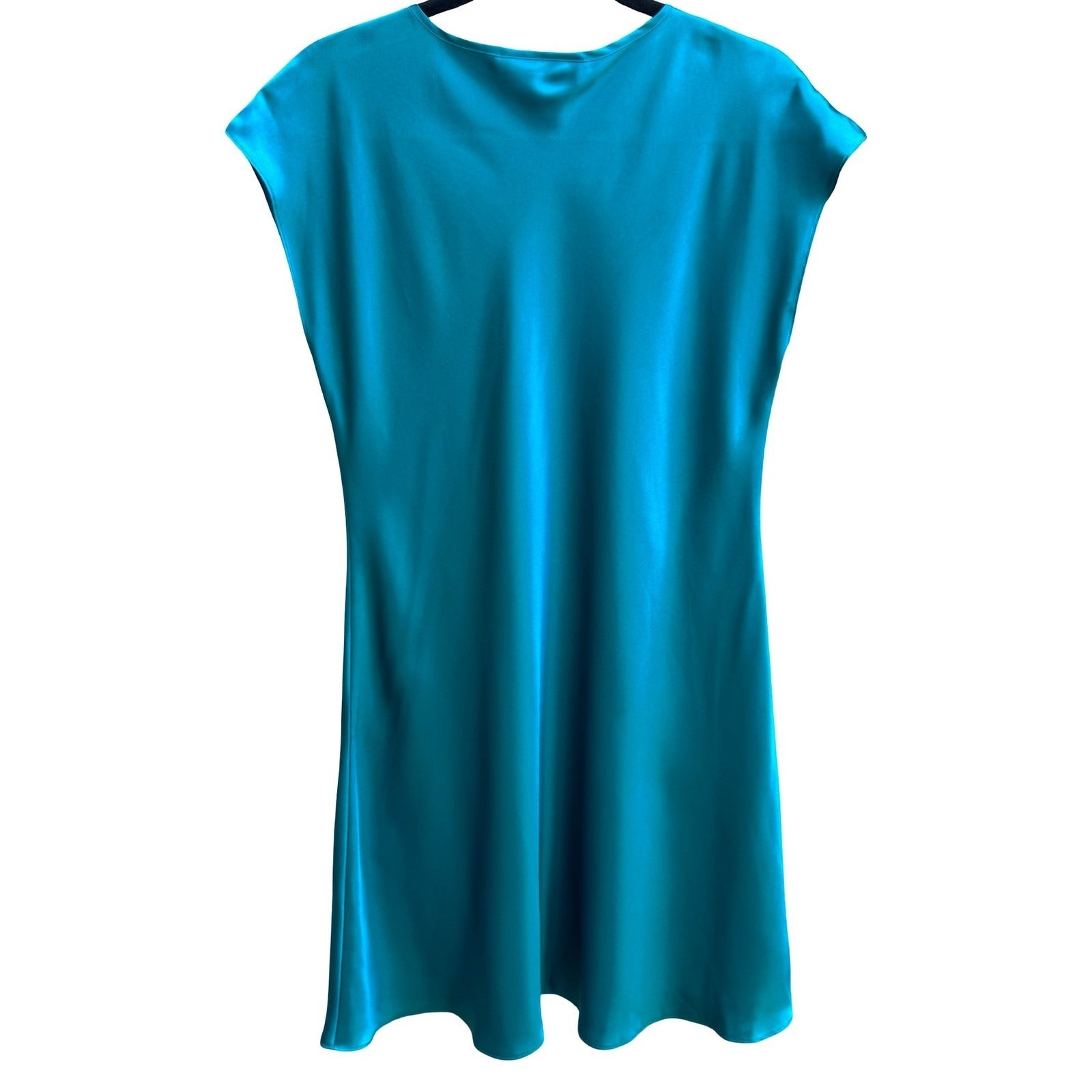 Morgan Taylor Intimates Teal Satin Chemise Nightgown Sleepwear Ribbon L Romantic