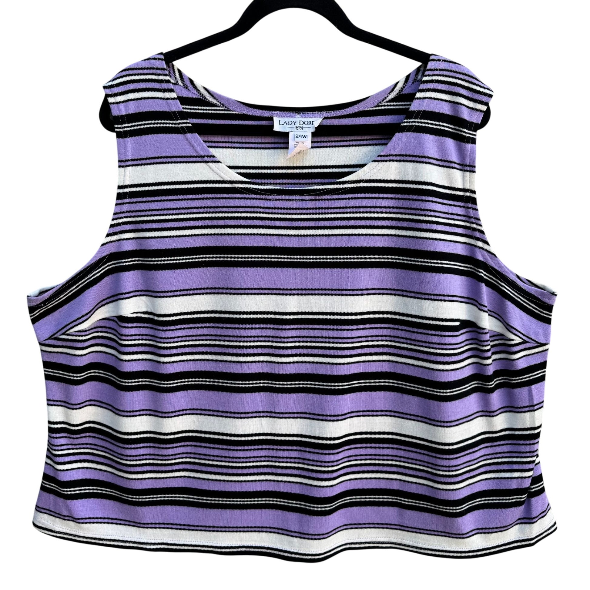 Lady Dorby Womens Plus Size 24W Knit Sleeveless Purple Black Striped Blouse Top