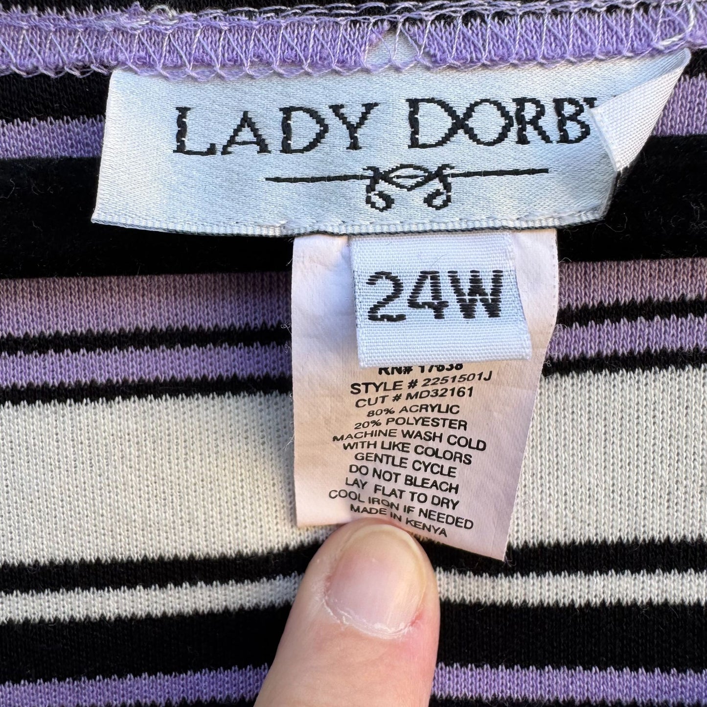 Lady Dorby Womens Plus Size 24W Knit Sleeveless Purple Black Striped Blouse Top