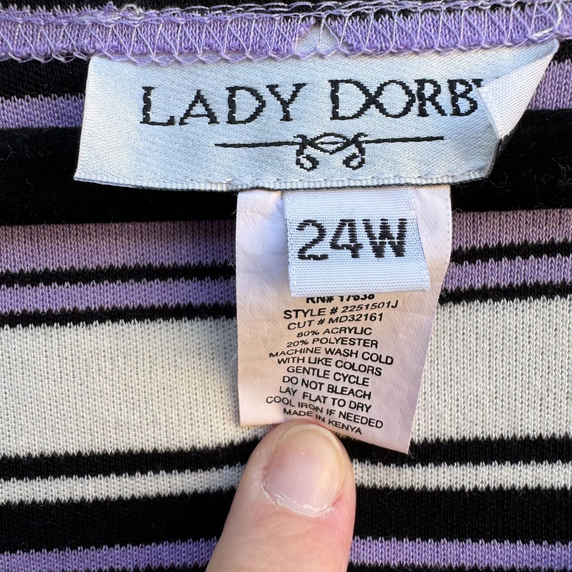 Lady Dorby Womens Plus Size 24W Knit Sleeveless Purple Black Striped Blouse Top
