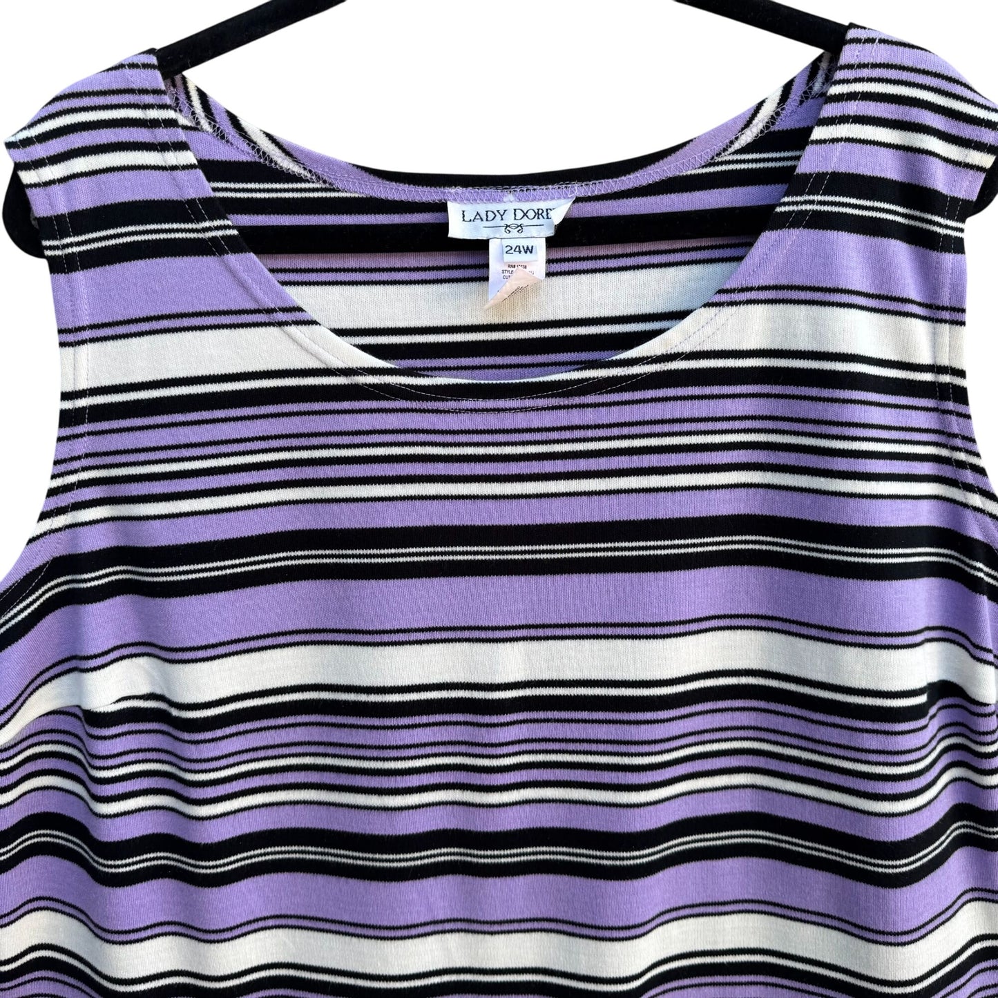 Lady Dorby Womens Plus Size 24W Knit Sleeveless Purple Black Striped Blouse Top