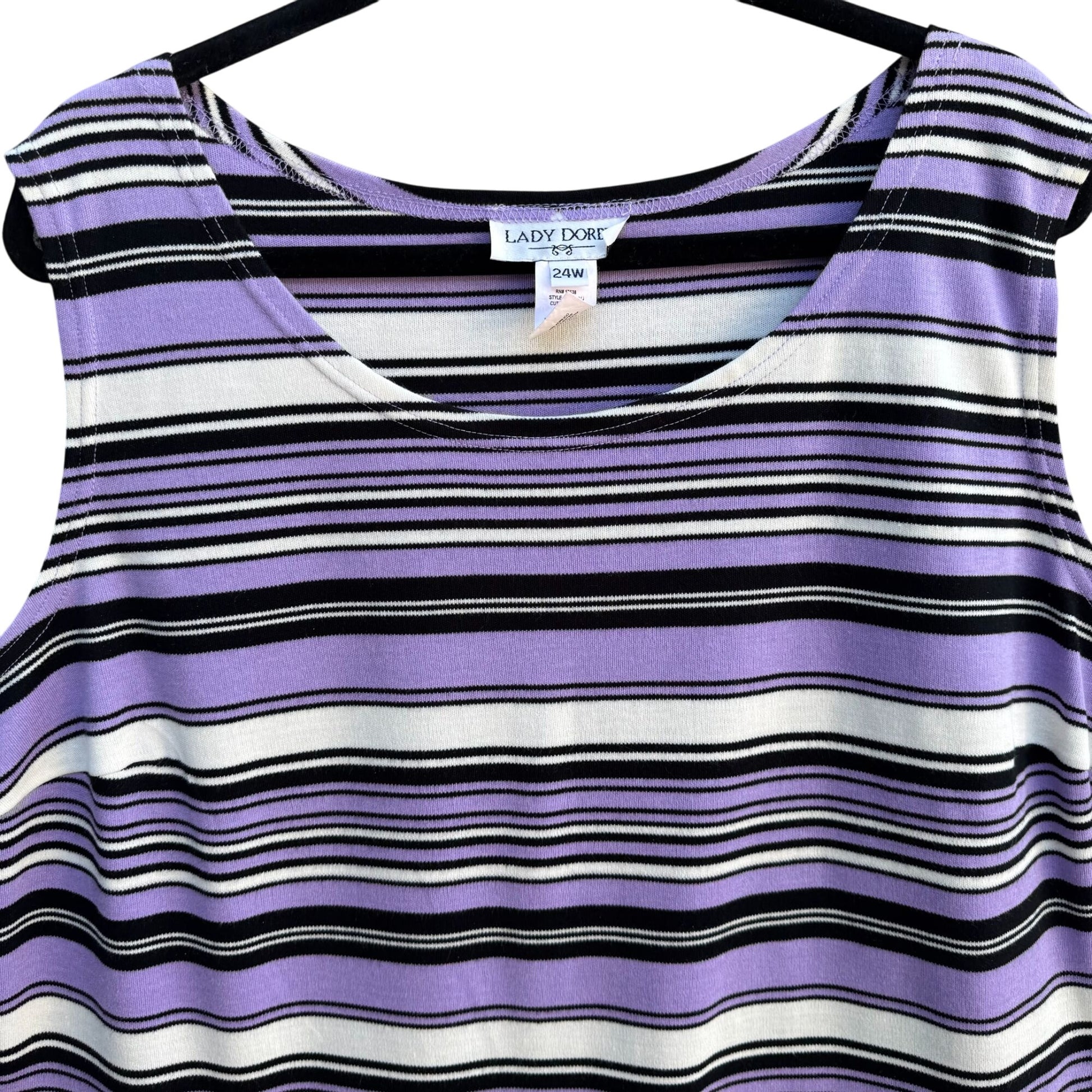 Lady Dorby Womens Plus Size 24W Knit Sleeveless Purple Black Striped Blouse Top