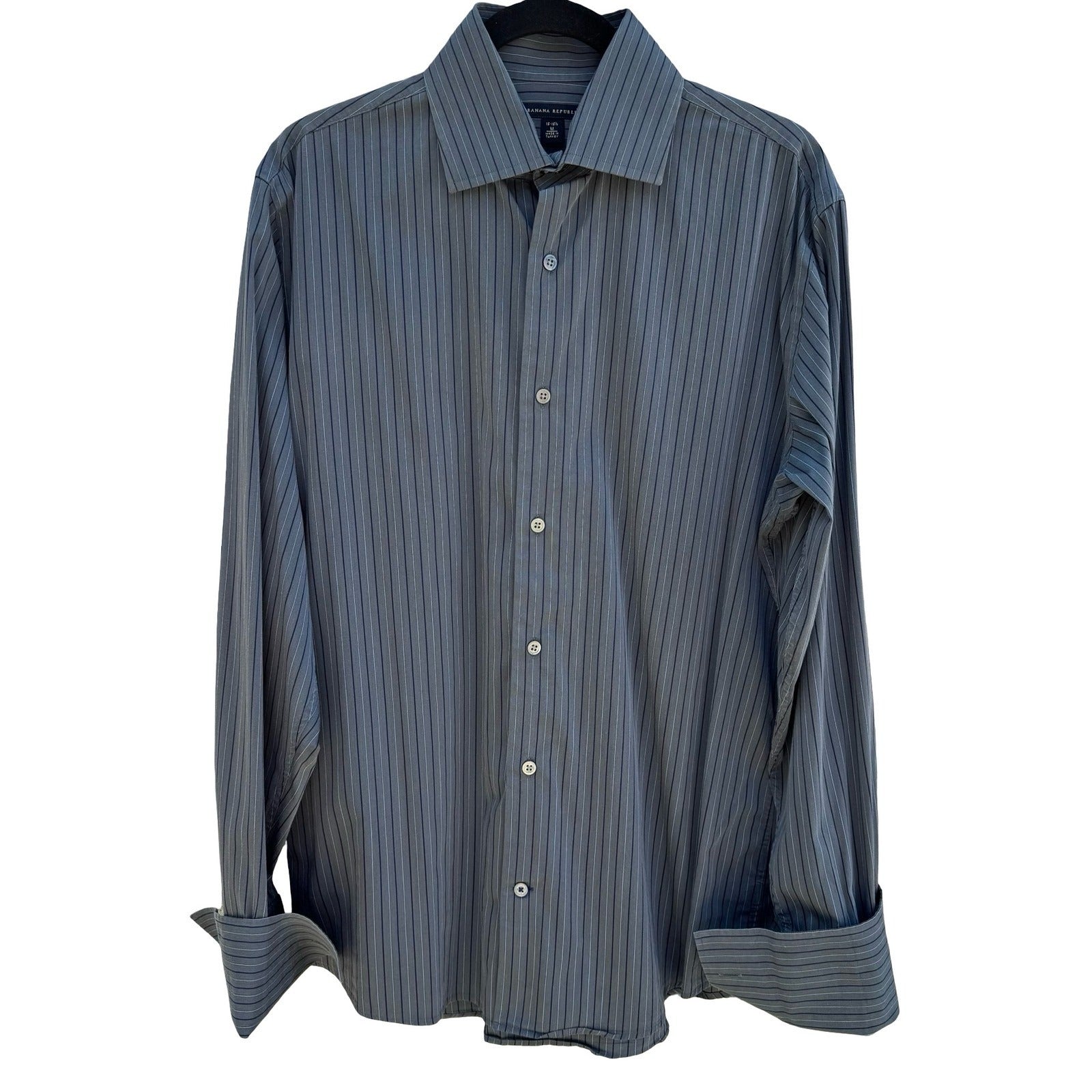 Banana Republic Mens M 15-15.5 Grey Pinstripe French Cuff Dress Shirt Office
