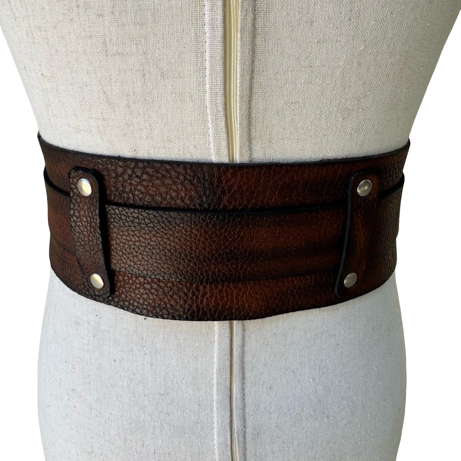 Vintage Y2K Steampunk Western Boho Edgy Brown Distressed Leather Wide Cinch Belt
