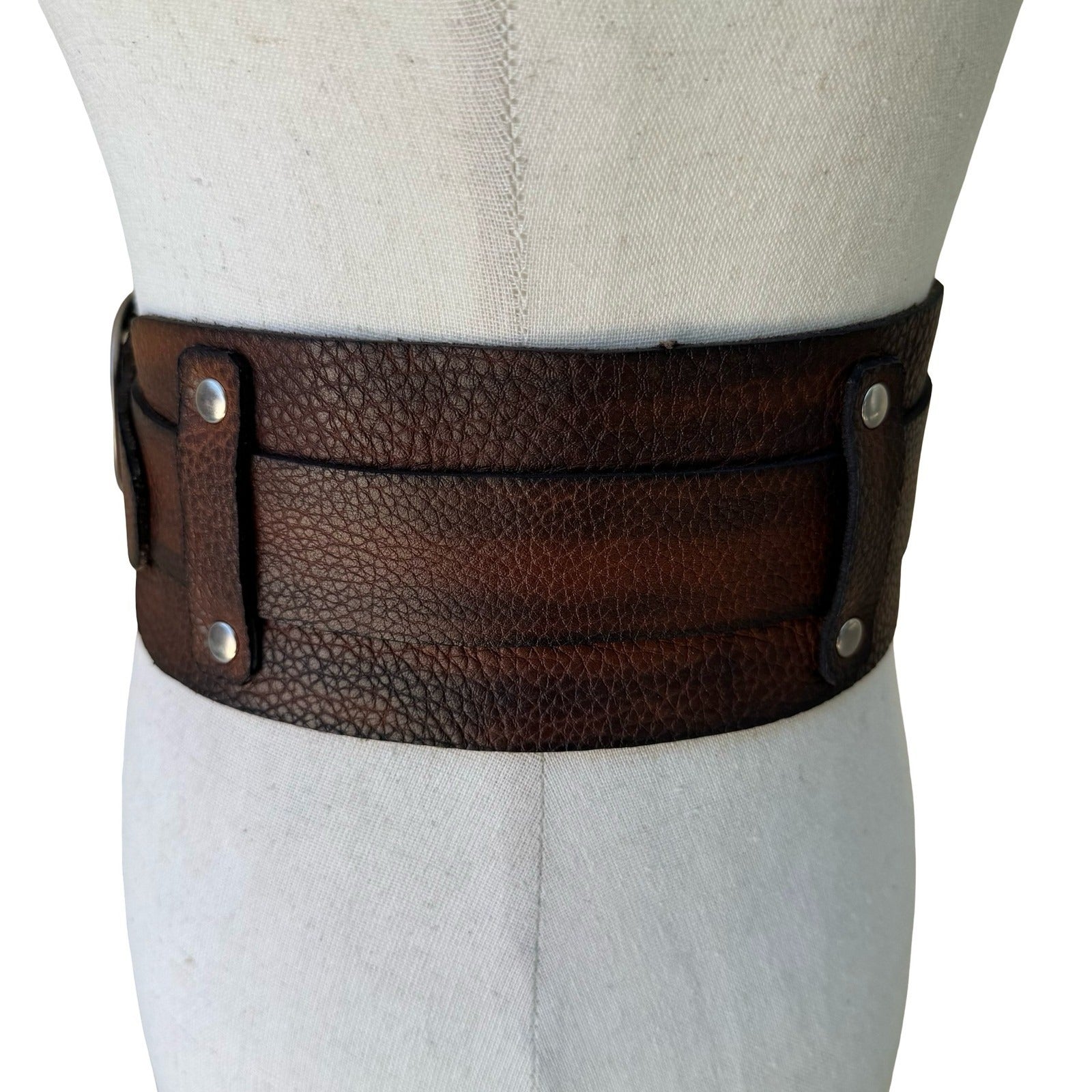 Vintage Y2K Steampunk Western Boho Edgy Brown Distressed Leather Wide Cinch Belt