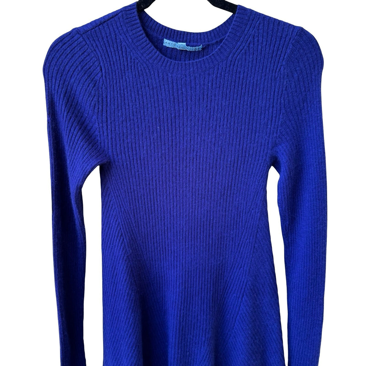 Antonio Melani Cashmere Luxury Ribbed Asymmetric Sharkbite Sweater Royal Blue S