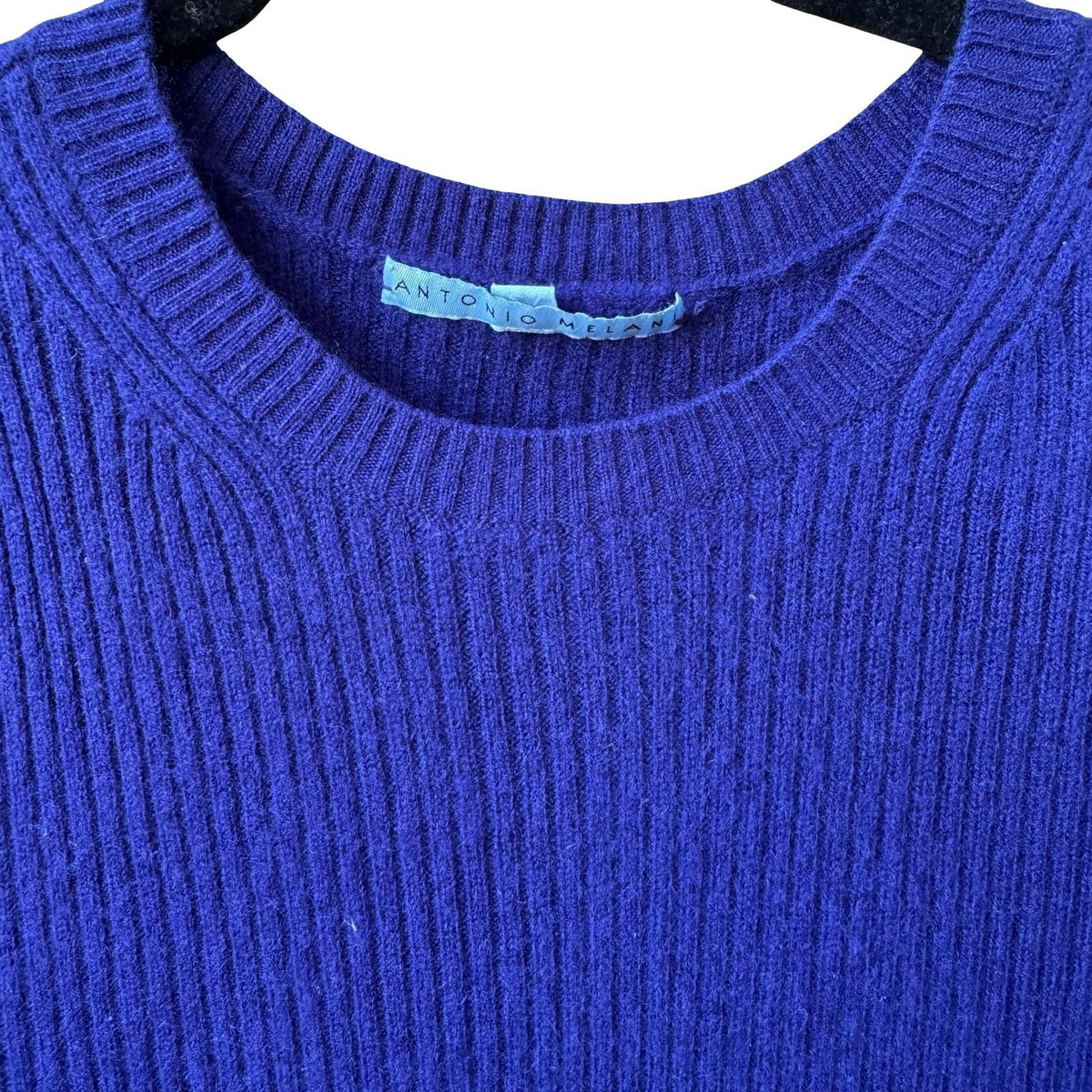 Antonio Melani Cashmere Luxury Ribbed Asymmetric Sharkbite Sweater Royal Blue S