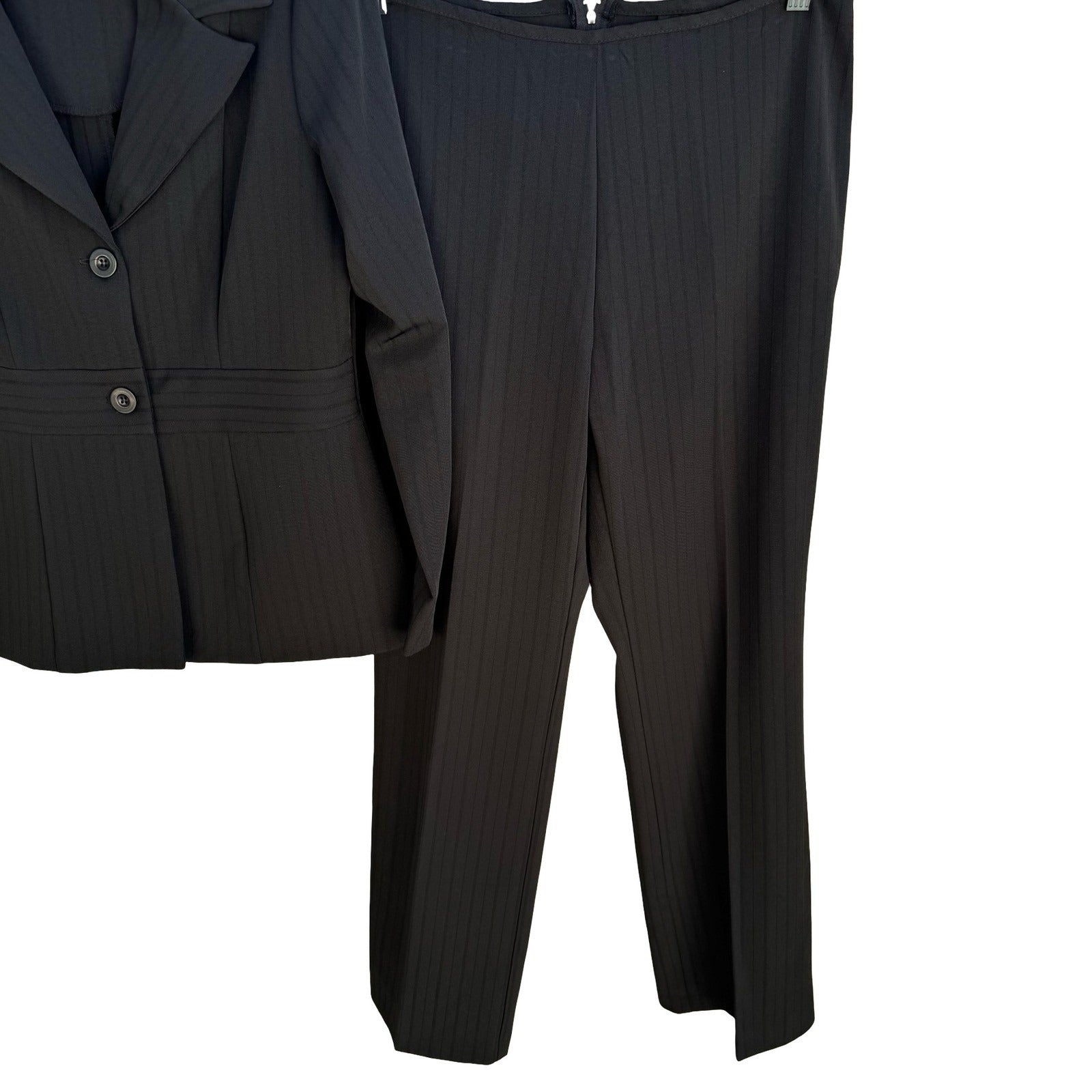 Marianne Vintage 90s Pinstripe Blazer Pant Suit Set Professional Black Womens 10