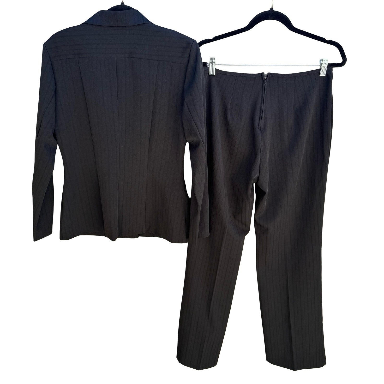 Marianne Vintage 90s Pinstripe Blazer Pant Suit Set Professional Black Womens 10