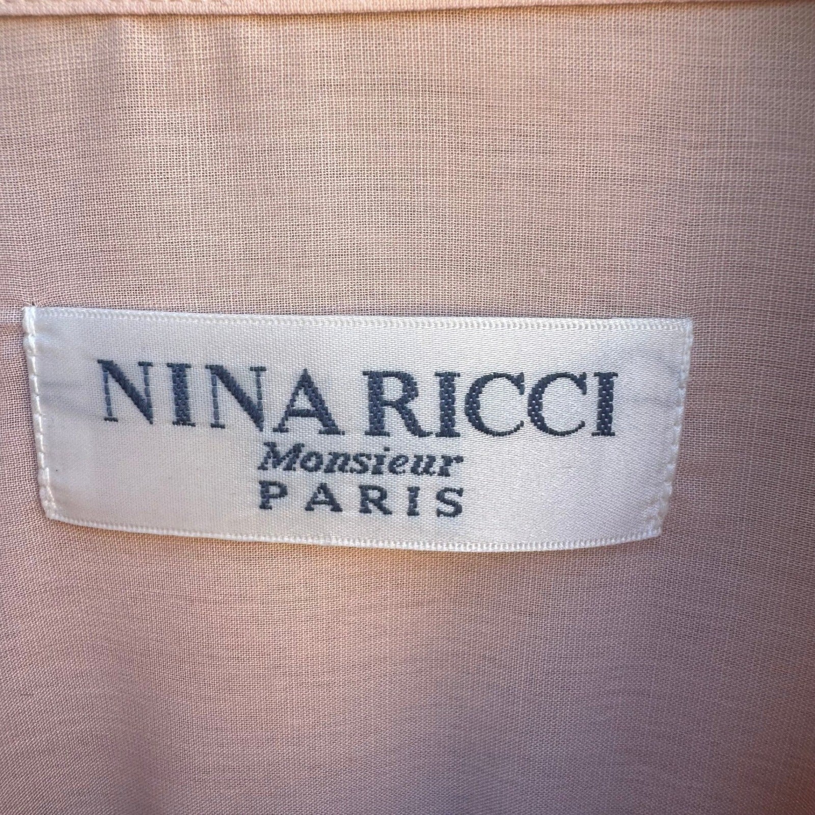 Nina Ricci Monsieur Paris Vintage Minimalist Soft Boy Shirt Pastel Pink Mens L