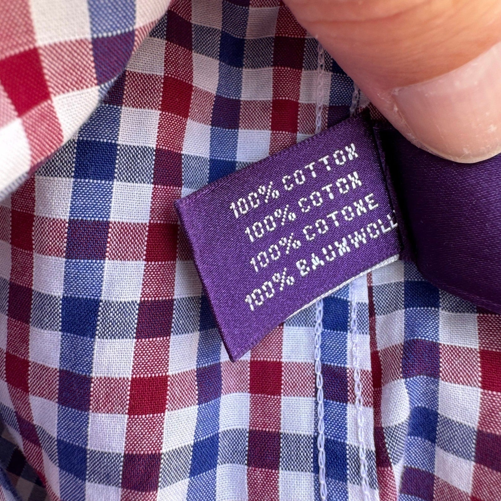 Ralph Lauren Purple Label Gingham Check Preppy Luxury Cotton Shirt Italy Mens L