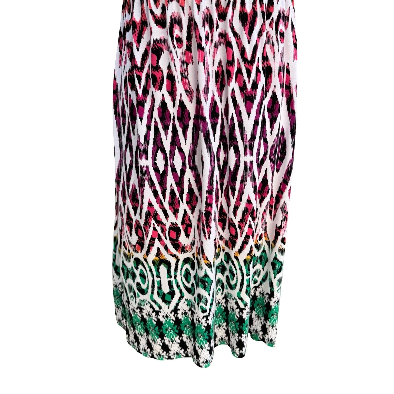 Style & Co Boho Pink Green Ikat Geometric Braided Strap Midi Sundress Womens M
