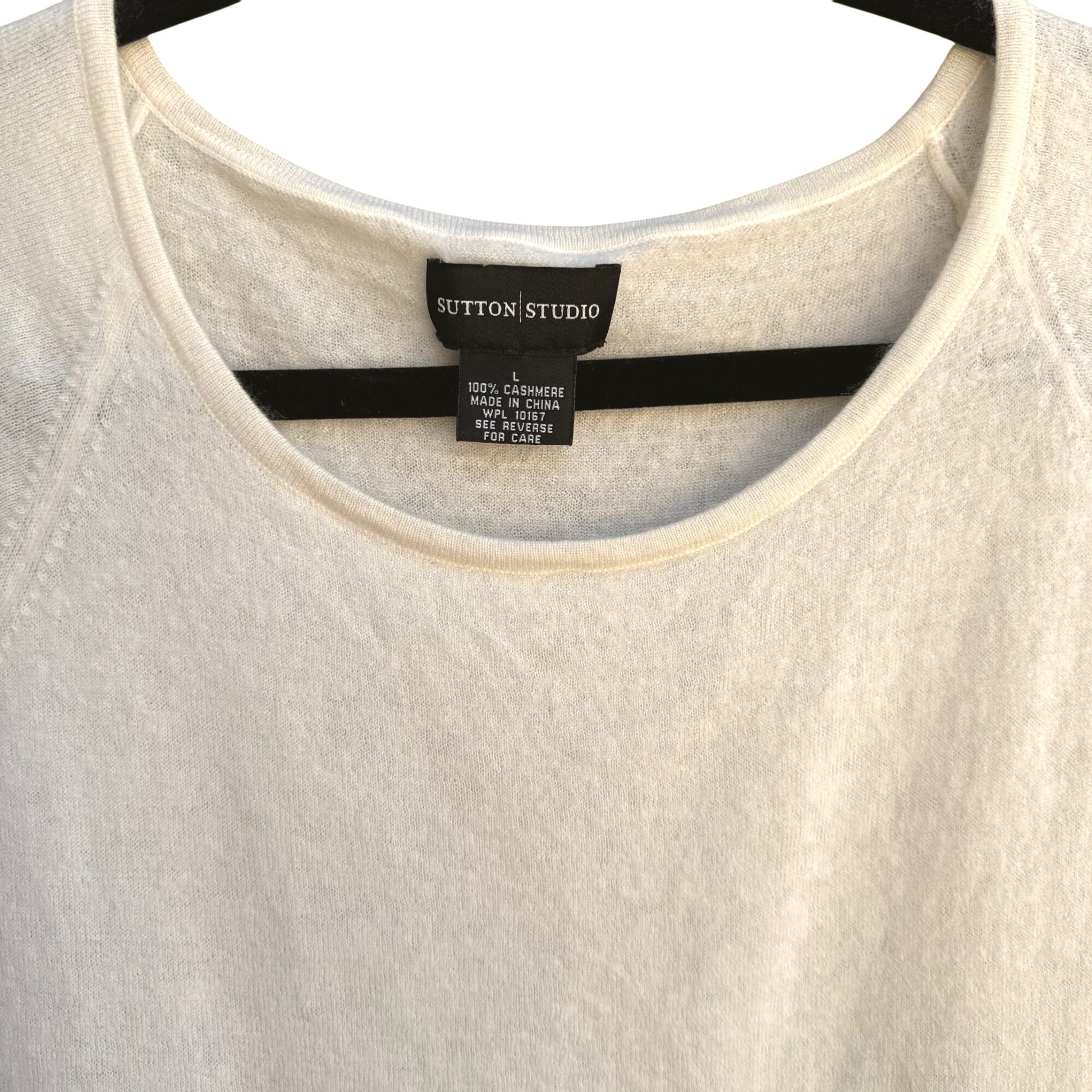 Sutton Studio Womens White Cashmere 3/4 Sleeve Buttoned Cuffs Knit Sweater L